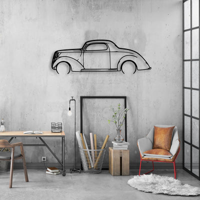3 Window Coupe 1937 Classic Silhouette Metal Wall Art - Automotive Garage Decor