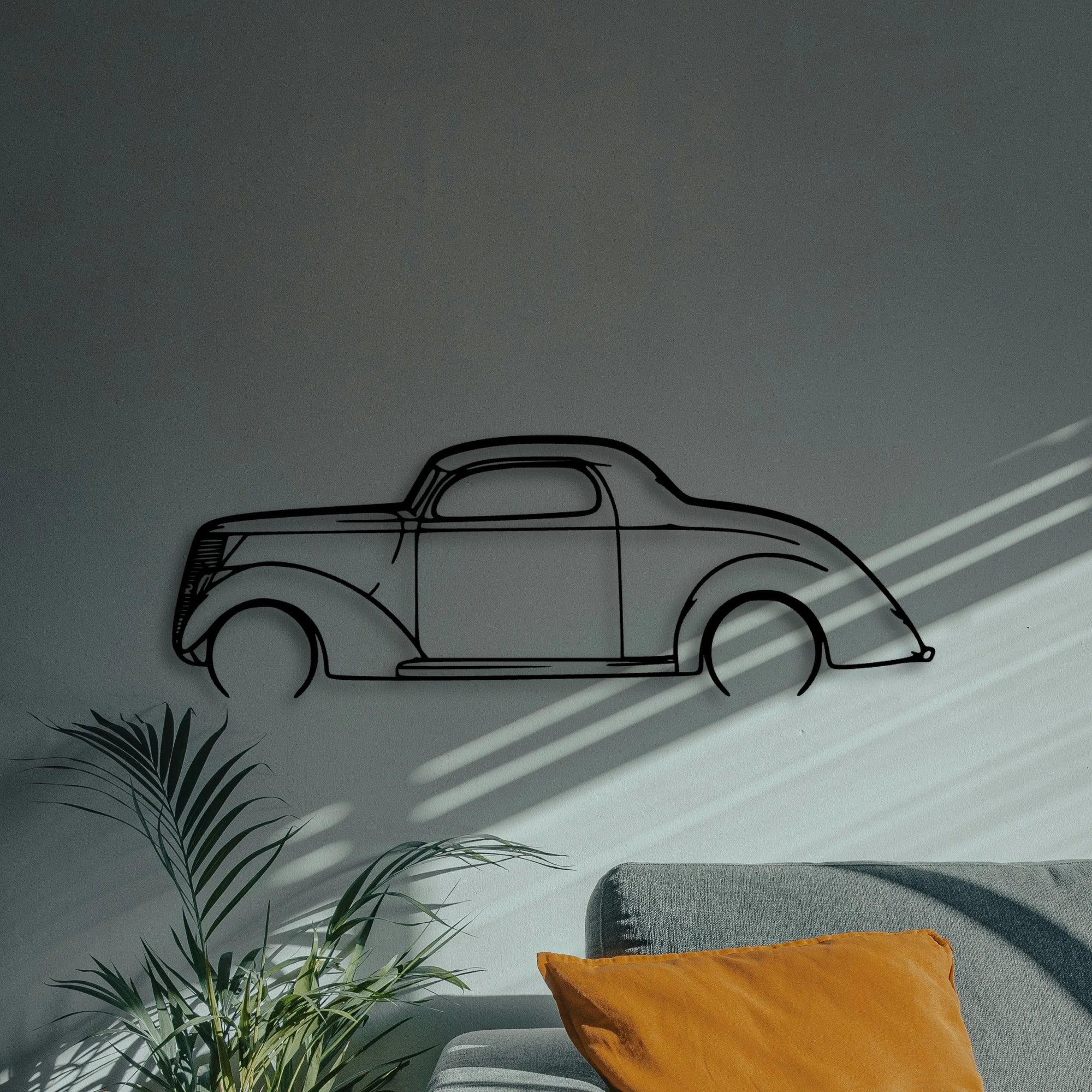 3 Window Coupe 1937 Classic Silhouette Metal Wall Art - Automotive Garage Decor