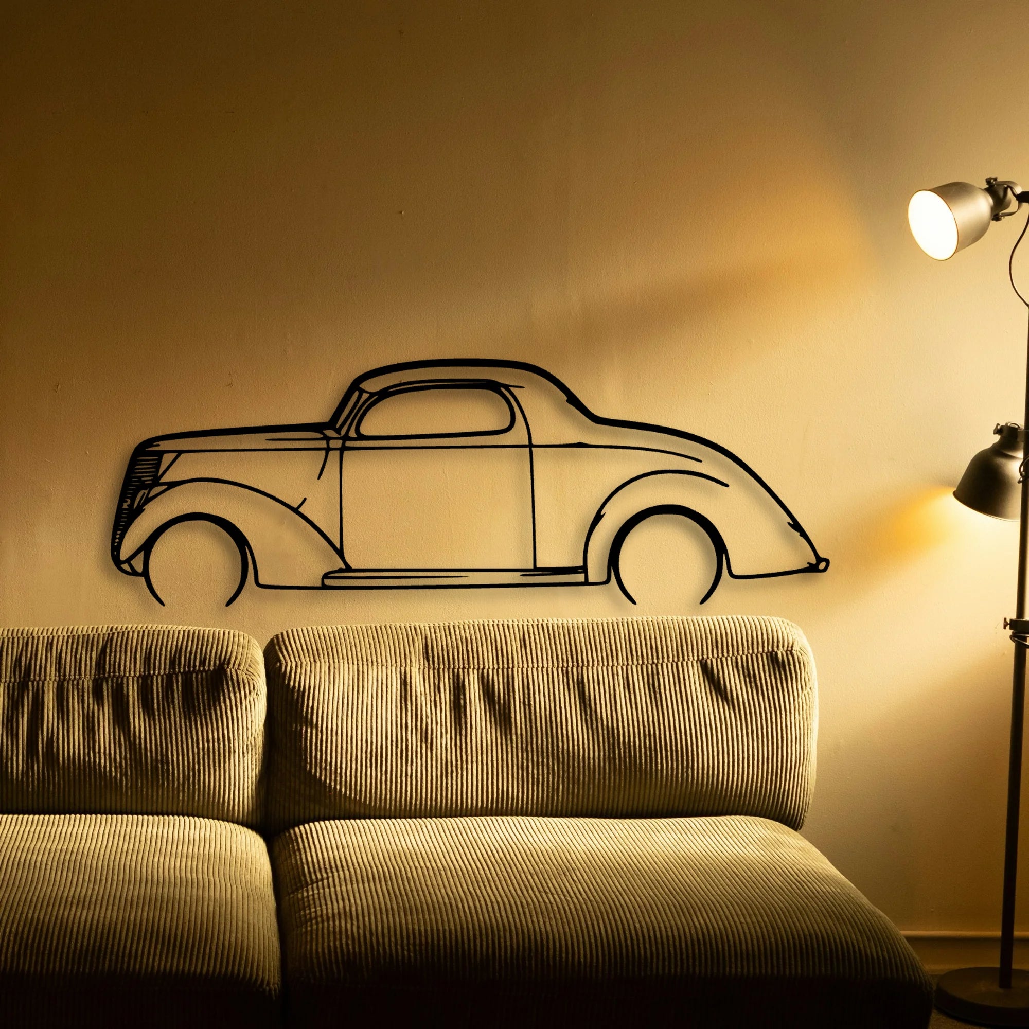 3 Window Coupe 1937 Classic Silhouette Metal Wall Art - Automotive Garage Decor