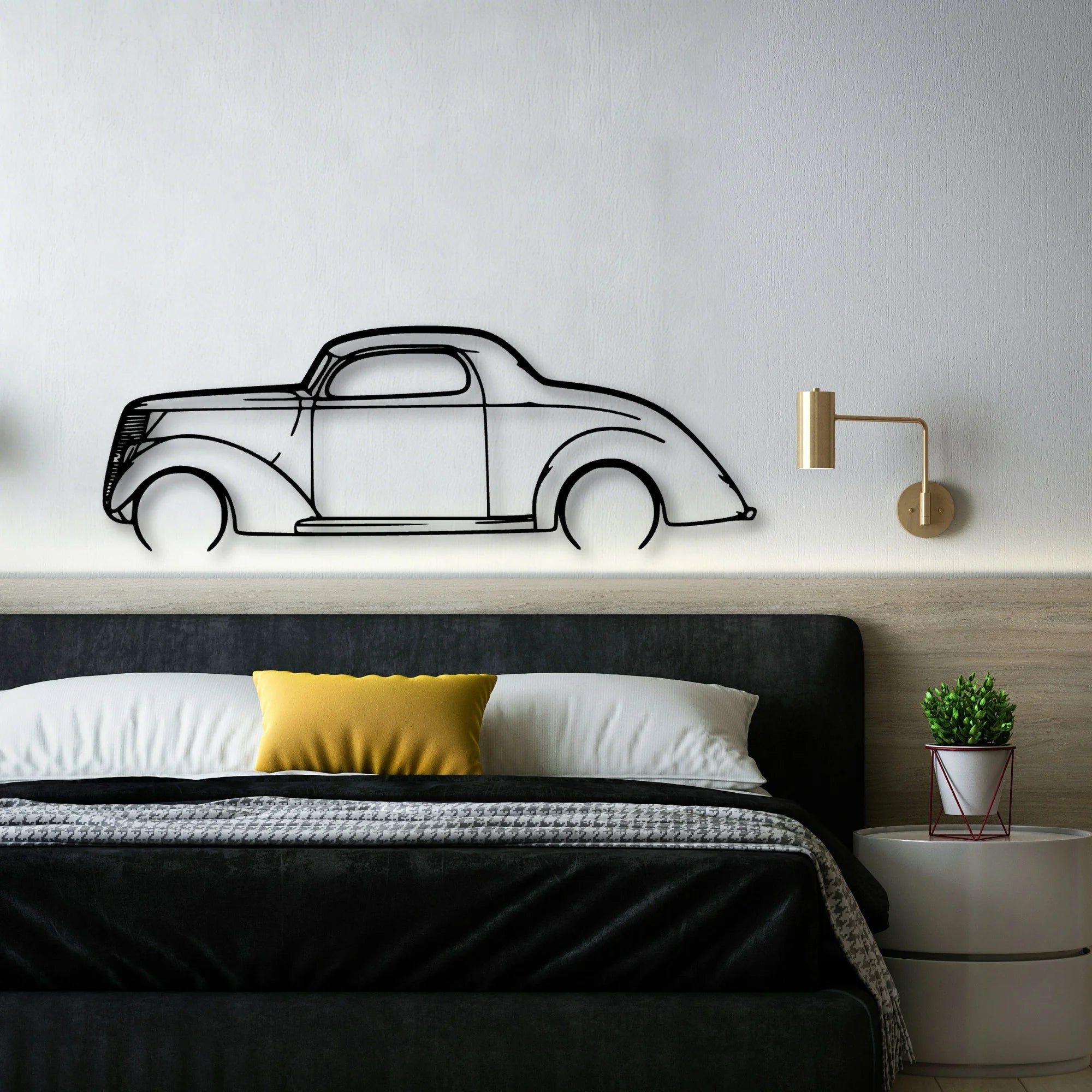 3 Window Coupe 1937 Classic Silhouette Metal Wall Art - Automotive Garage Decor