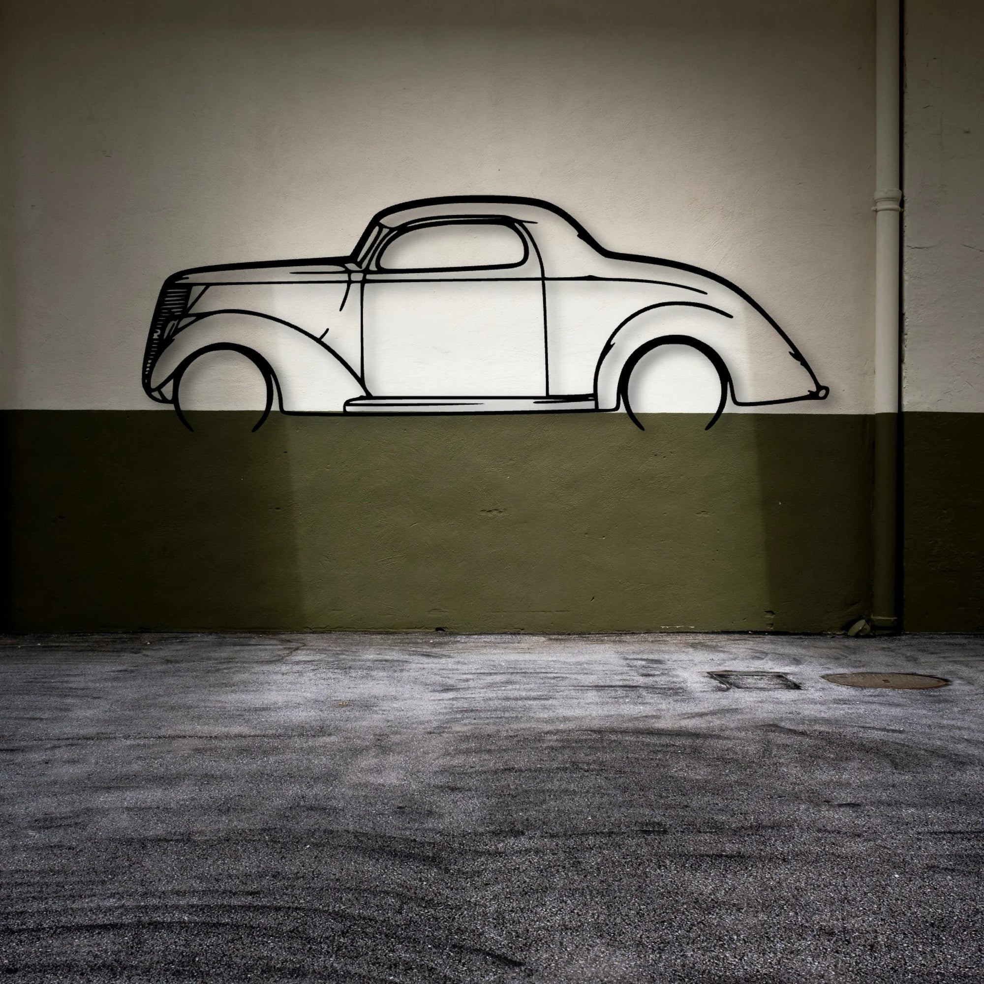 3 Window Coupe 1937 Classic Silhouette Metal Wall Art - Automotive Garage Decor