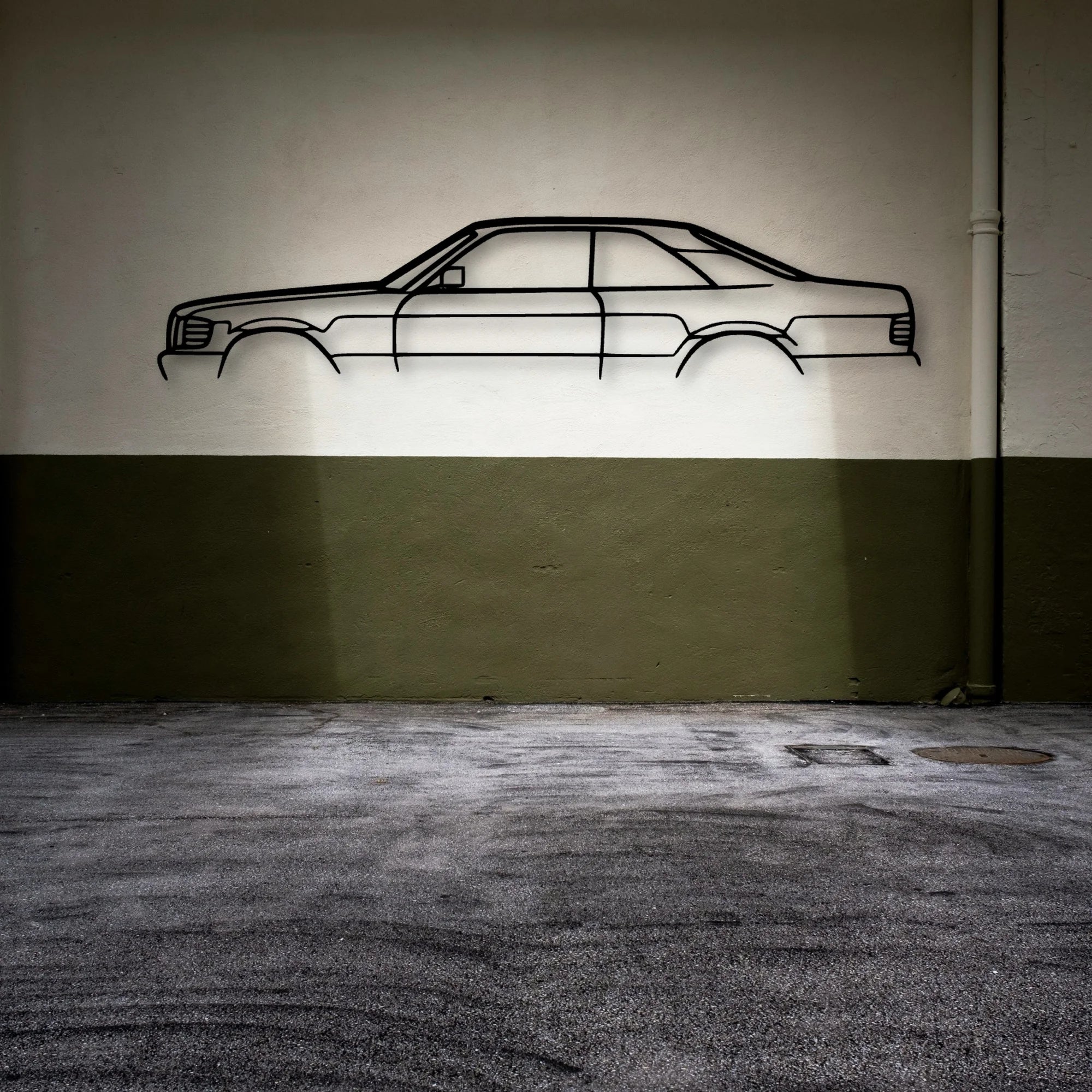 500 SEC AMG Classic Silhouette Metal Wall Art - Automotive Garage Decor