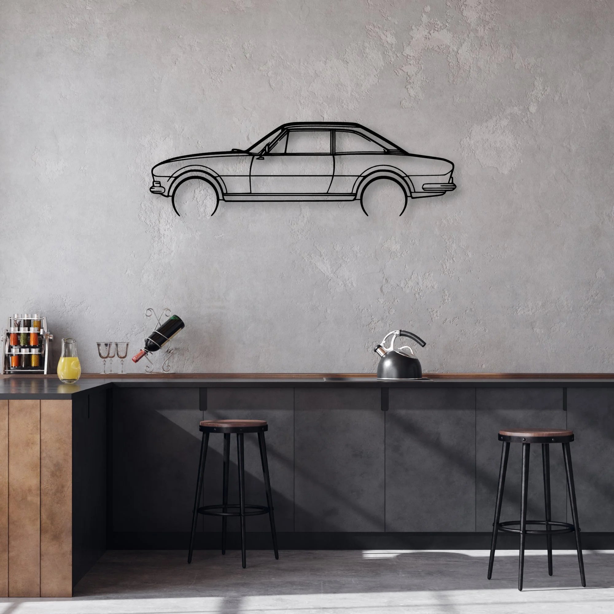 504 Coupe 1969 Classic Silhouette Metal Wall Art - Automotive Garage Decor