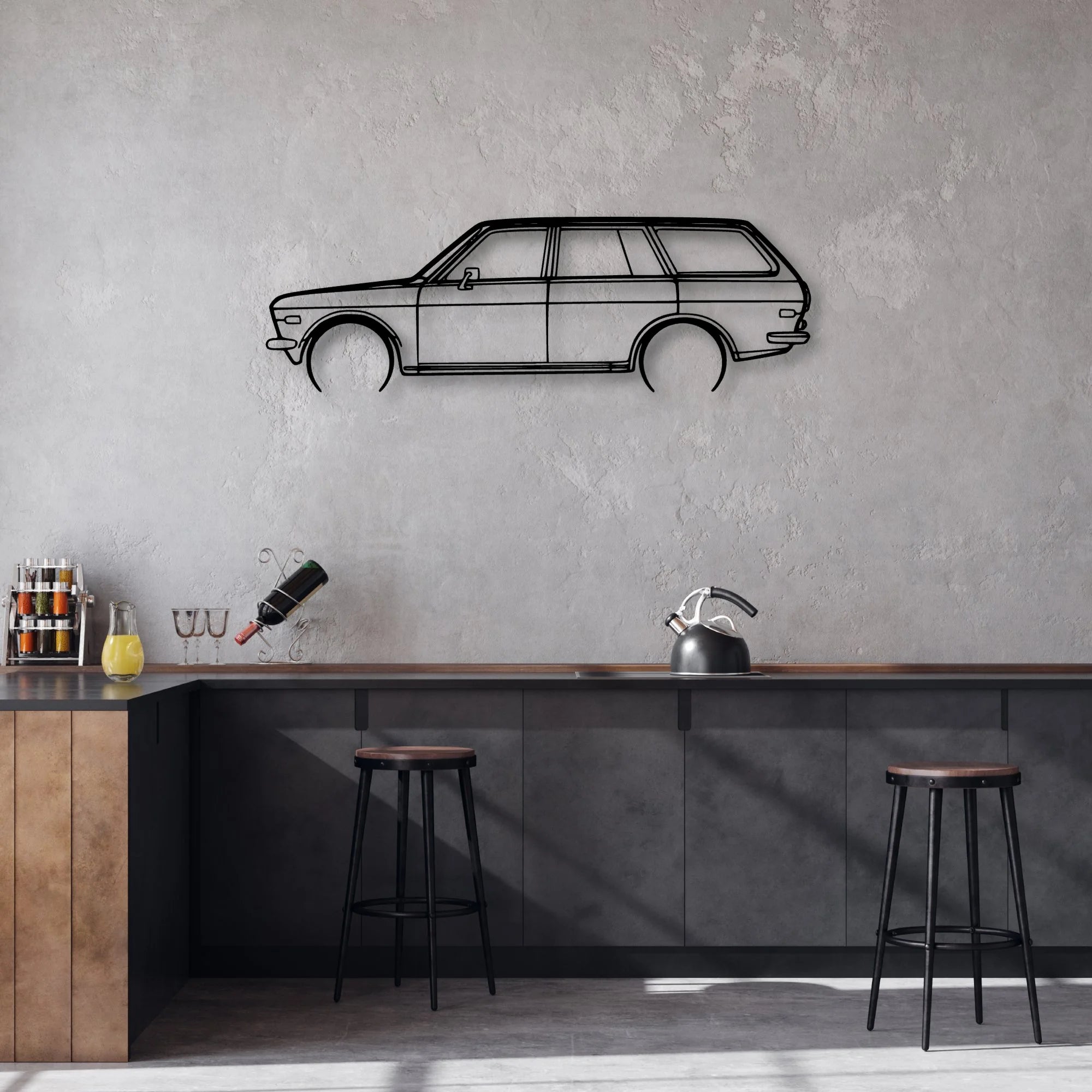 510 1972 Wagon Classic Silhouette Metal Wall Art - Automotive Garage Decor