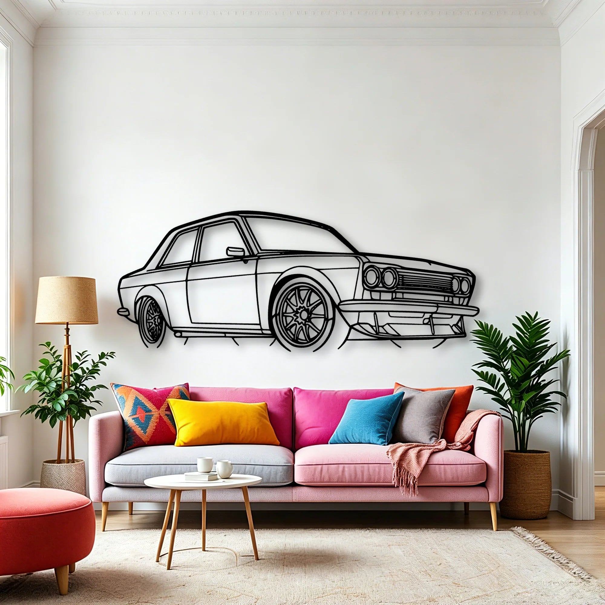 510 1973 Angle Classic Silhouette Metal Wall Art - Automotive Garage Decor