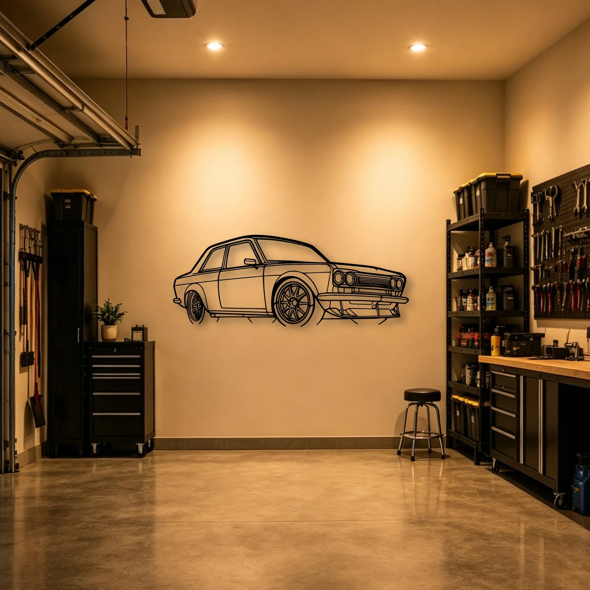 510 1973 Angle Classic Silhouette Metal Wall Art - Automotive Garage Decor