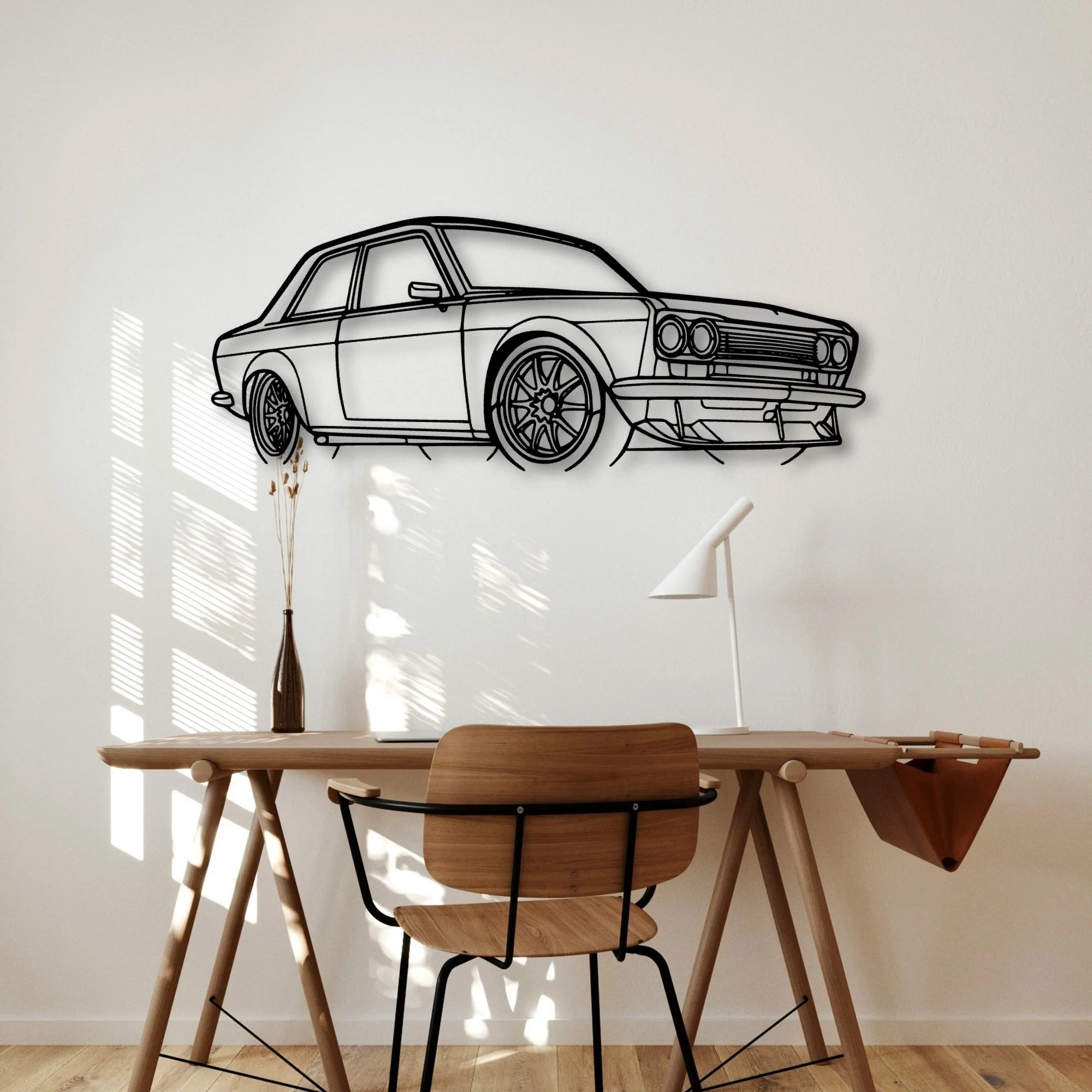 510 1973 Angle Classic Silhouette Metal Wall Art - Automotive Garage Decor