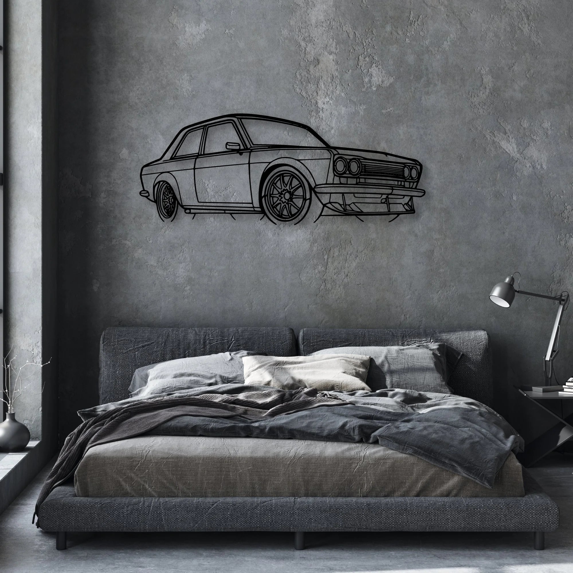 510 1973 Angle Classic Silhouette Metal Wall Art - Automotive Garage Decor