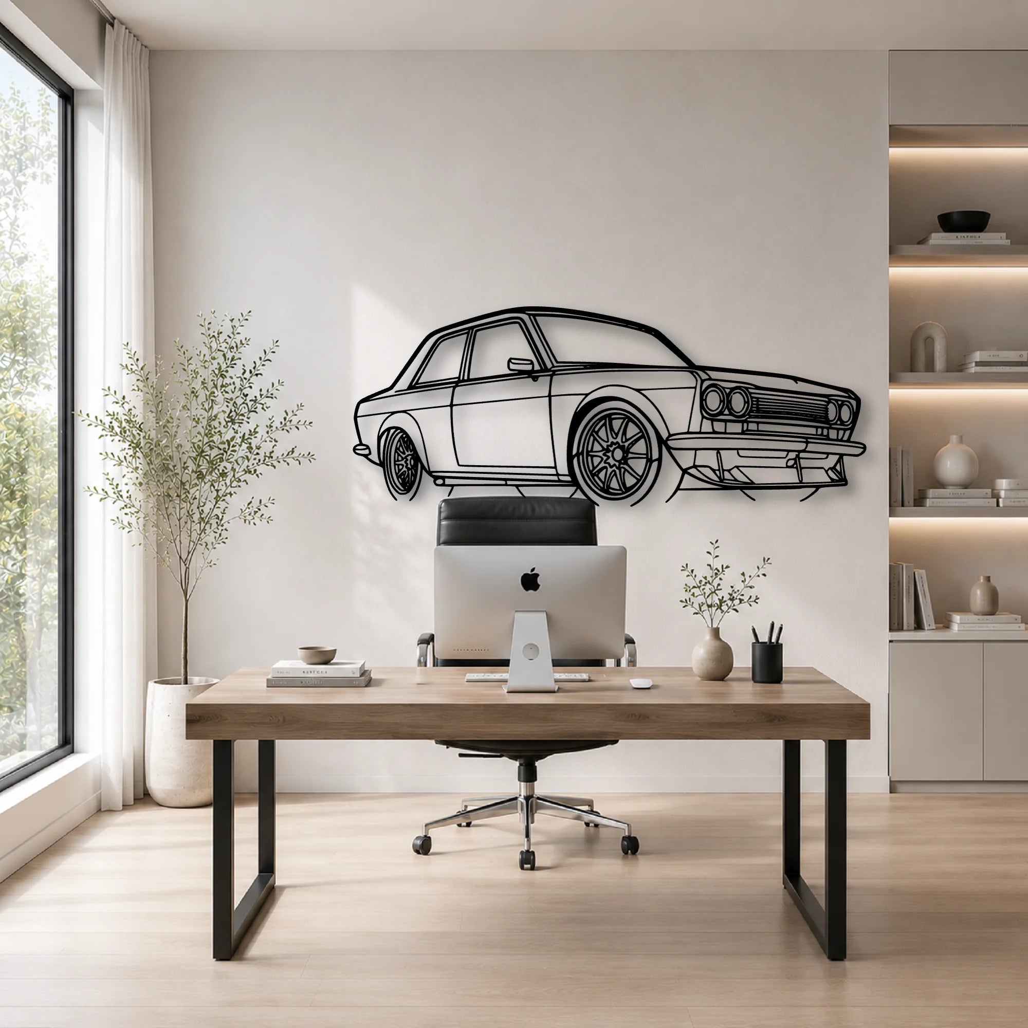 510 1973 Angle Classic Silhouette Metal Wall Art - Automotive Garage Decor