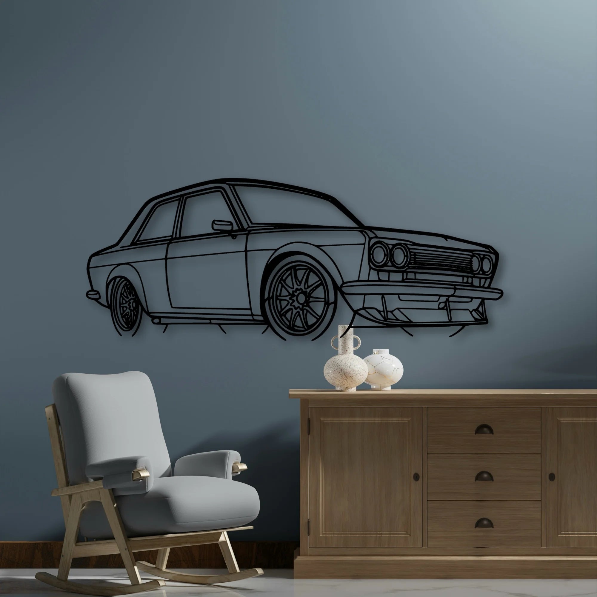 510 1973 Angle Classic Silhouette Metal Wall Art - Automotive Garage Decor