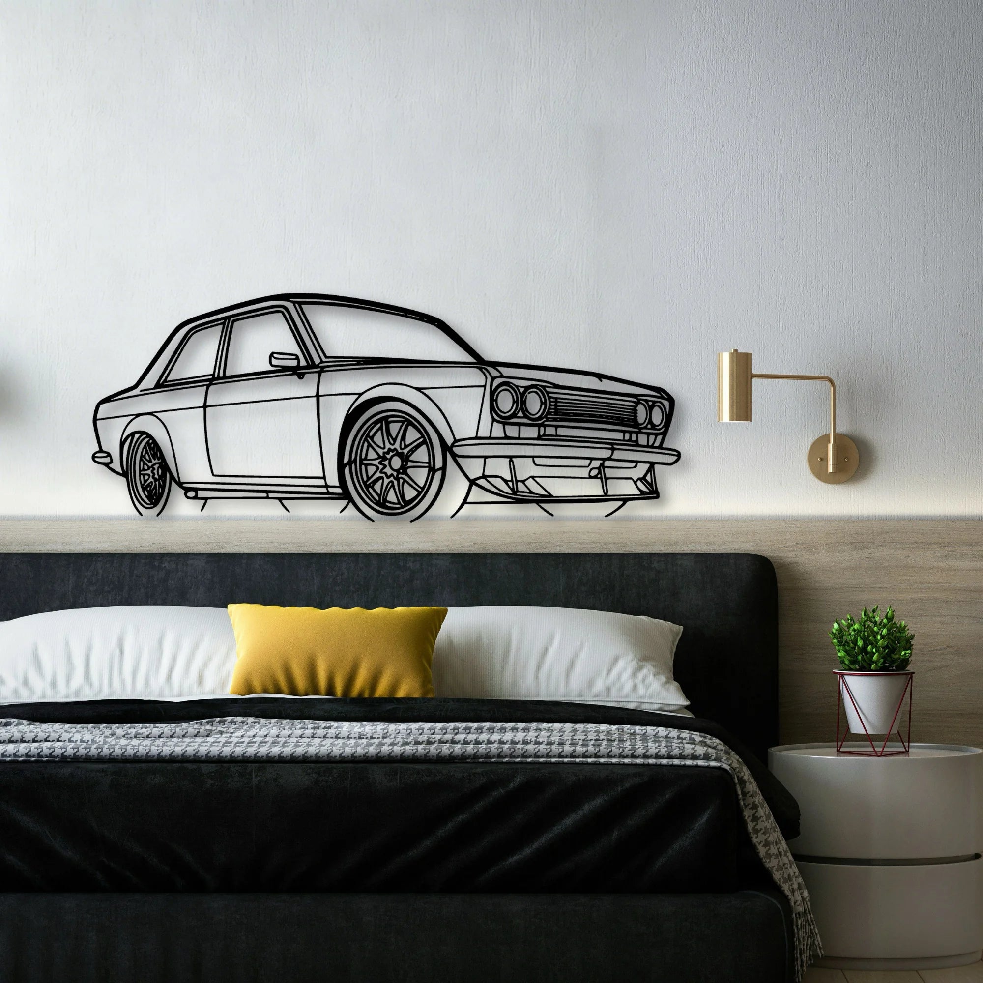 510 1973 Angle Classic Silhouette Metal Wall Art - Automotive Garage Decor