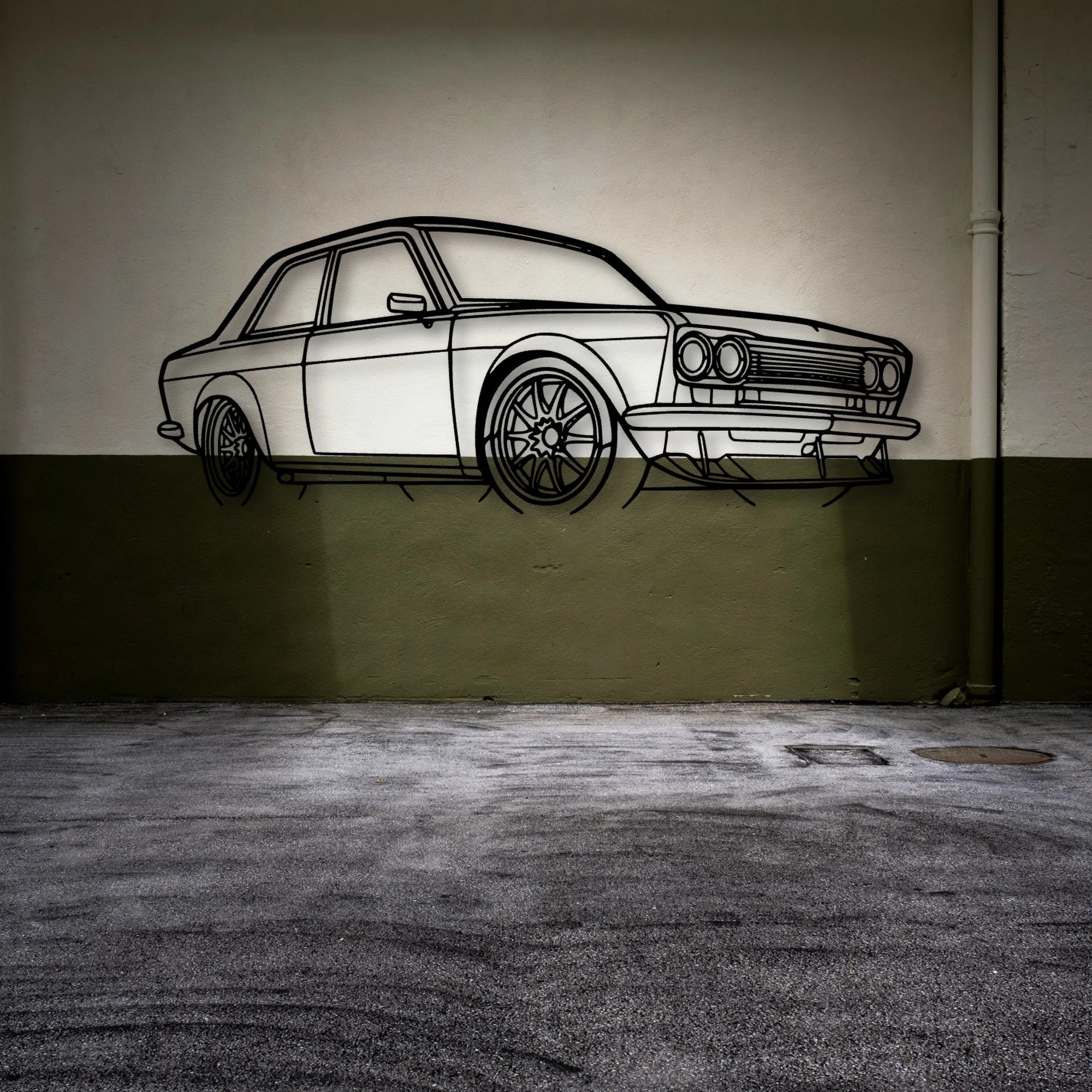 510 1973 Angle Classic Silhouette Metal Wall Art - Automotive Garage Decor