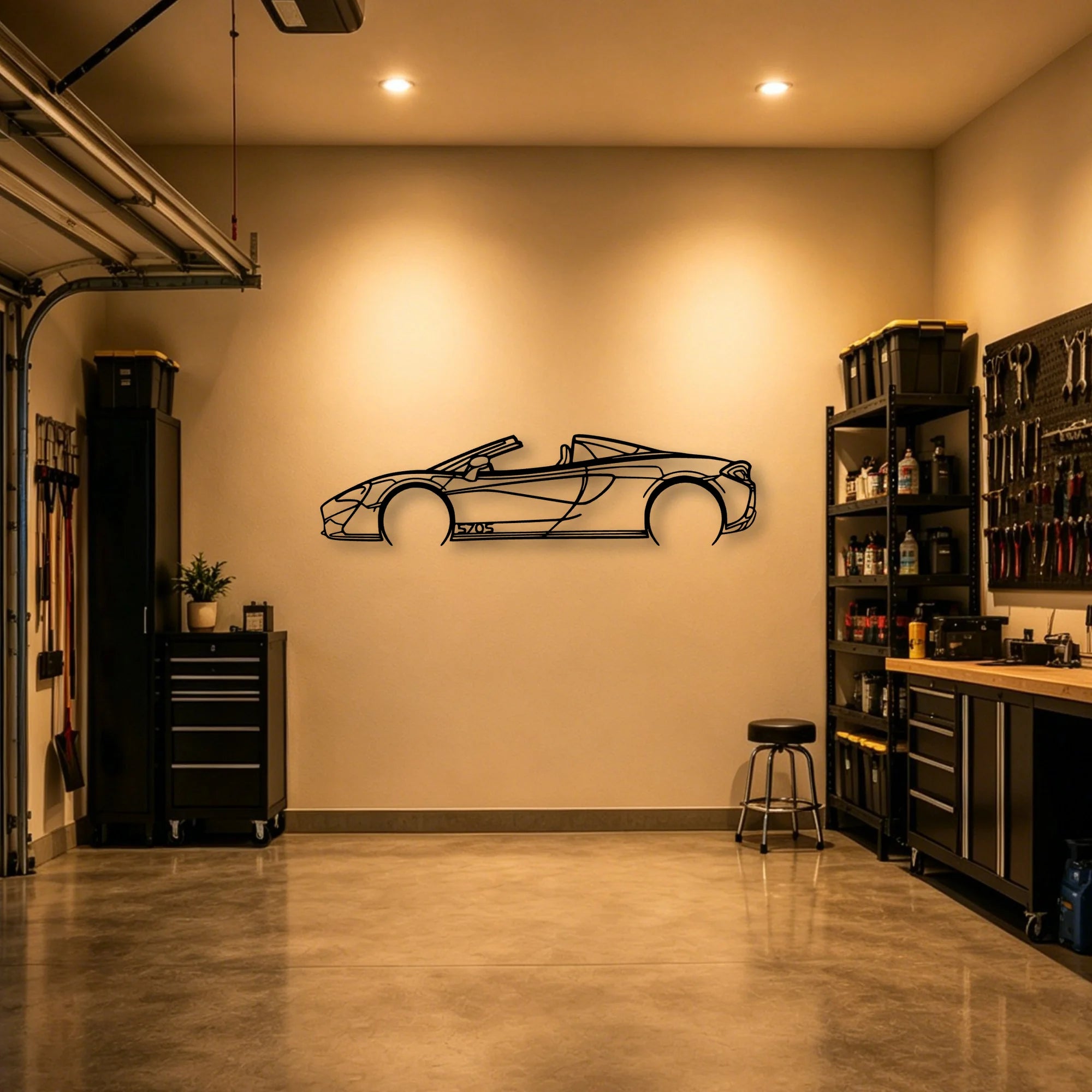 570S Convertible Classic Silhouette Metal Wall Art - Automotive Garage Decor
