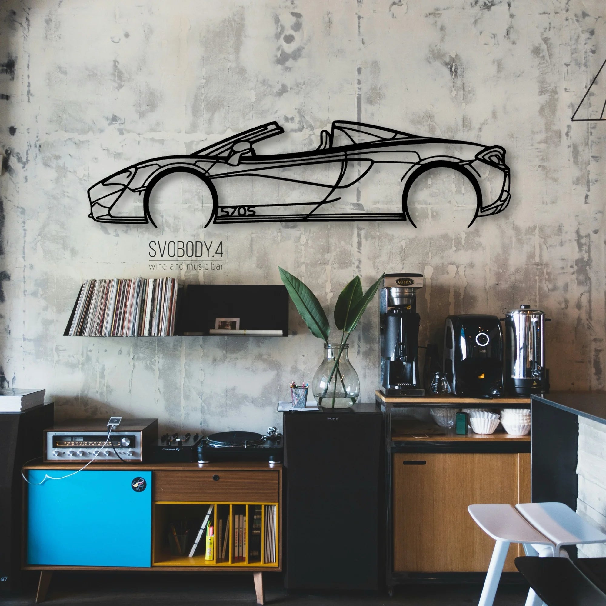 570S Convertible Classic Silhouette Metal Wall Art - Automotive Garage Decor