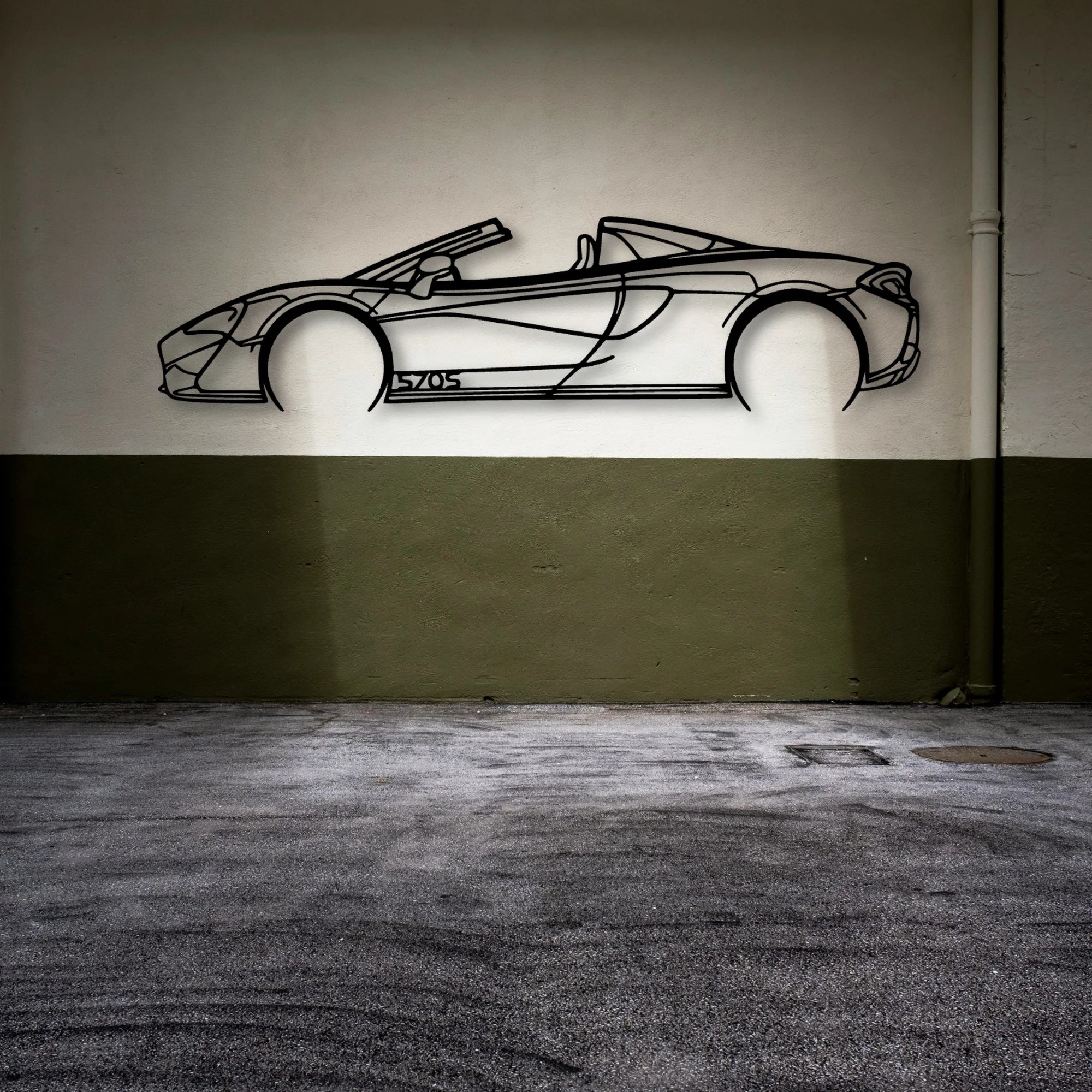 570S Convertible Classic Silhouette Metal Wall Art - Automotive Garage Decor