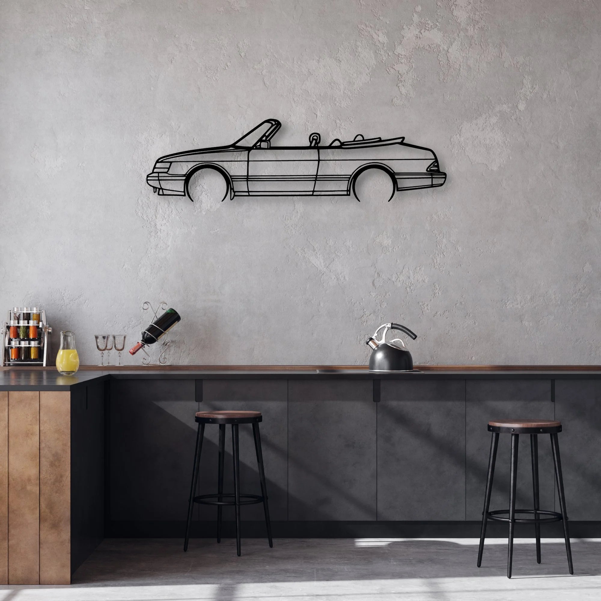 900 Convertible 1990 Classic Silhouette Metal Wall Art - Automotive Garage Decor