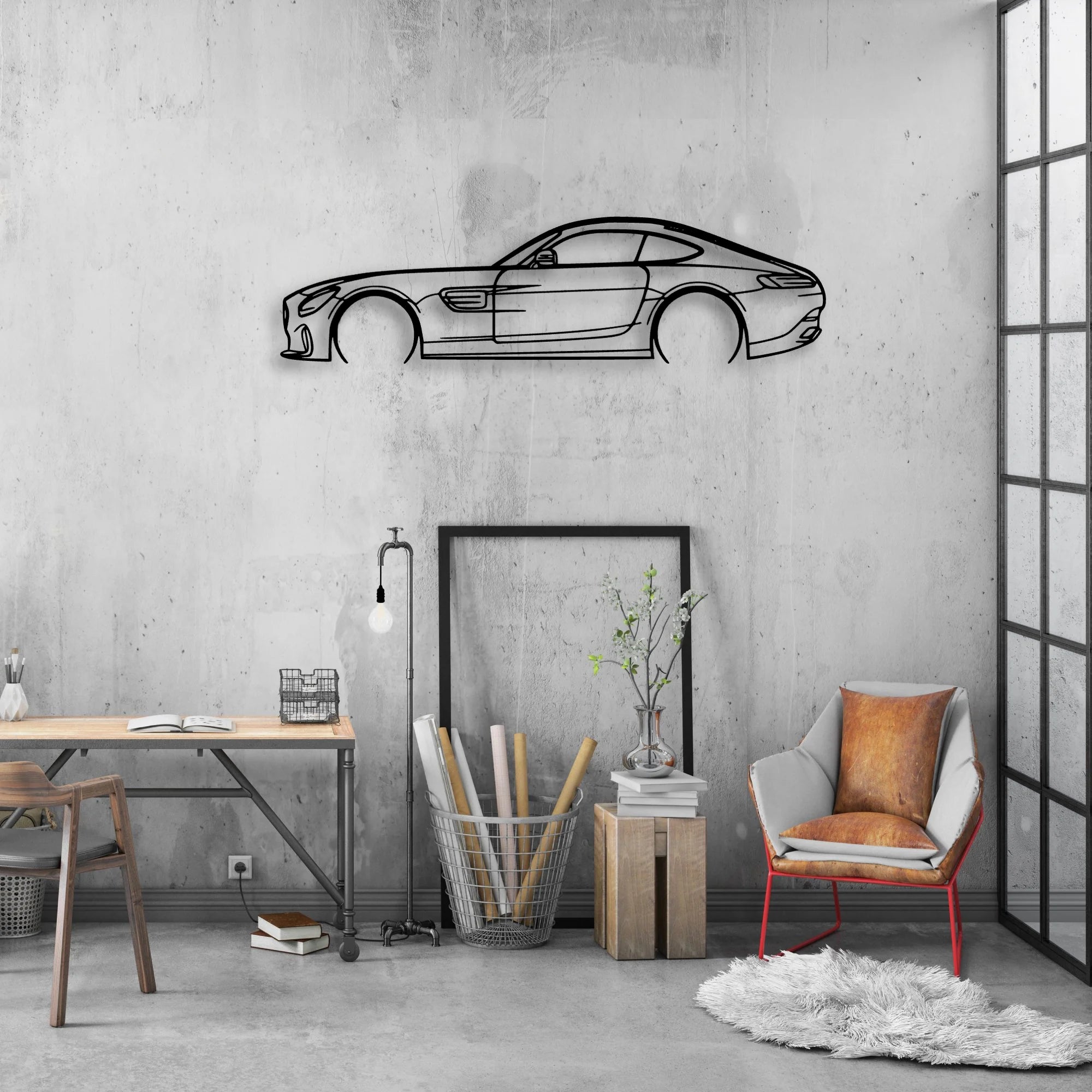 AMG GTS 2016 Classic Silhouette Metal Wall Art - Automotive Garage Decor