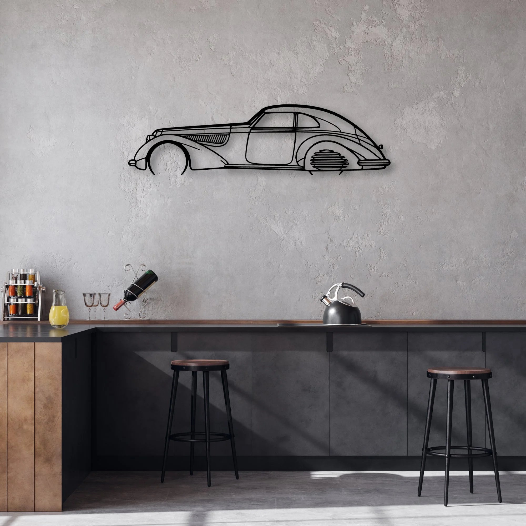Alfa 8C 1937 Classic Silhouette Metal Wall Art - Automotive Garage Decor