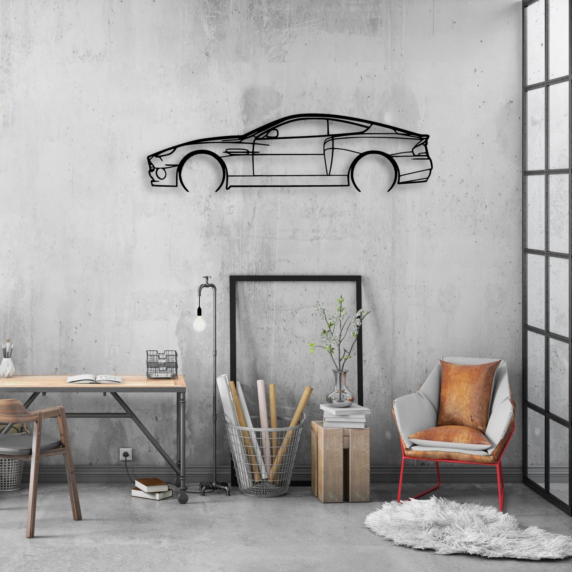 Aston Vanquish V12 2003 2 Classic Silhouette Metal Wall Art - Automotive Garage Decor