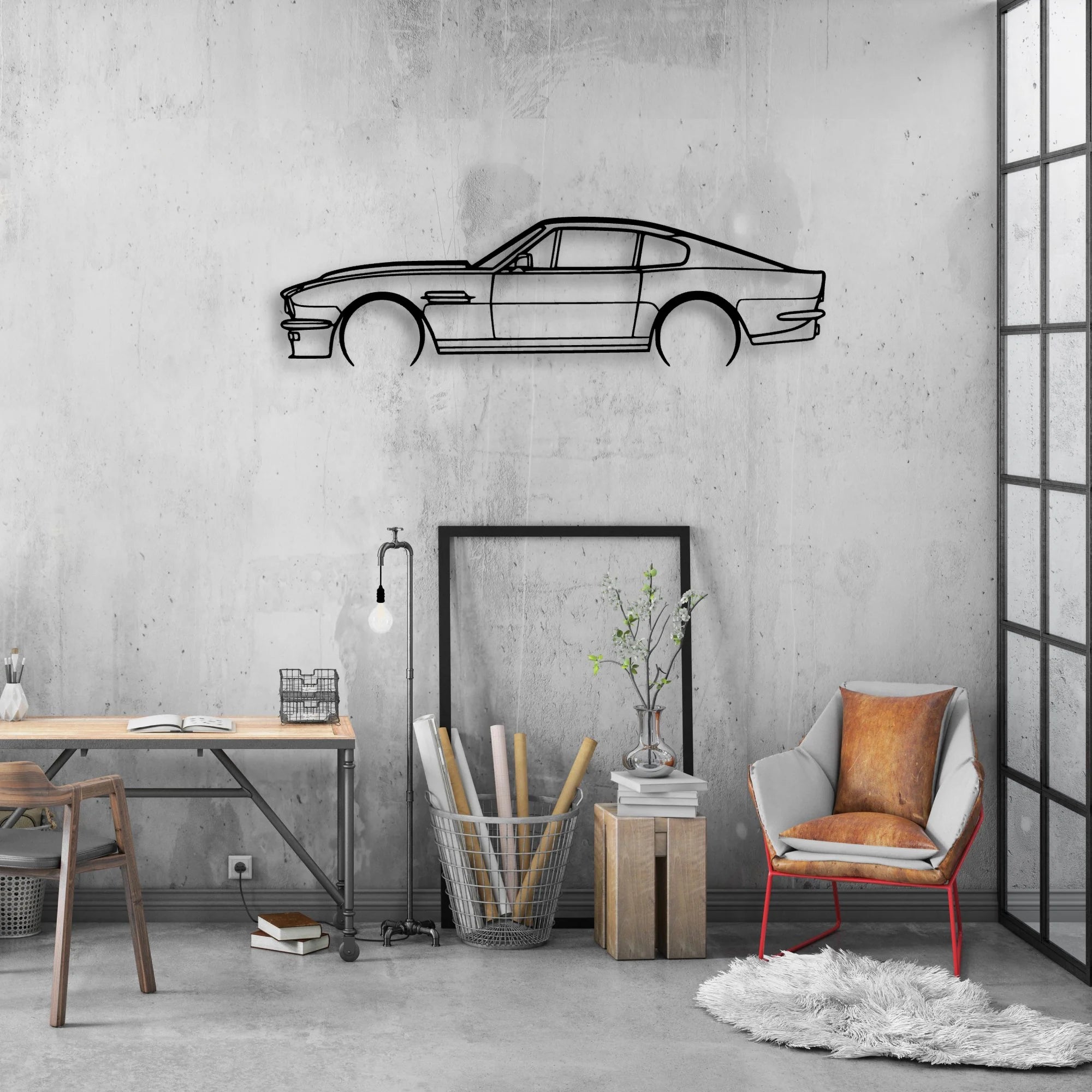 Aston Vantage V8 1984 Classic Silhouette Metal Wall Art - Automotive Garage Decor