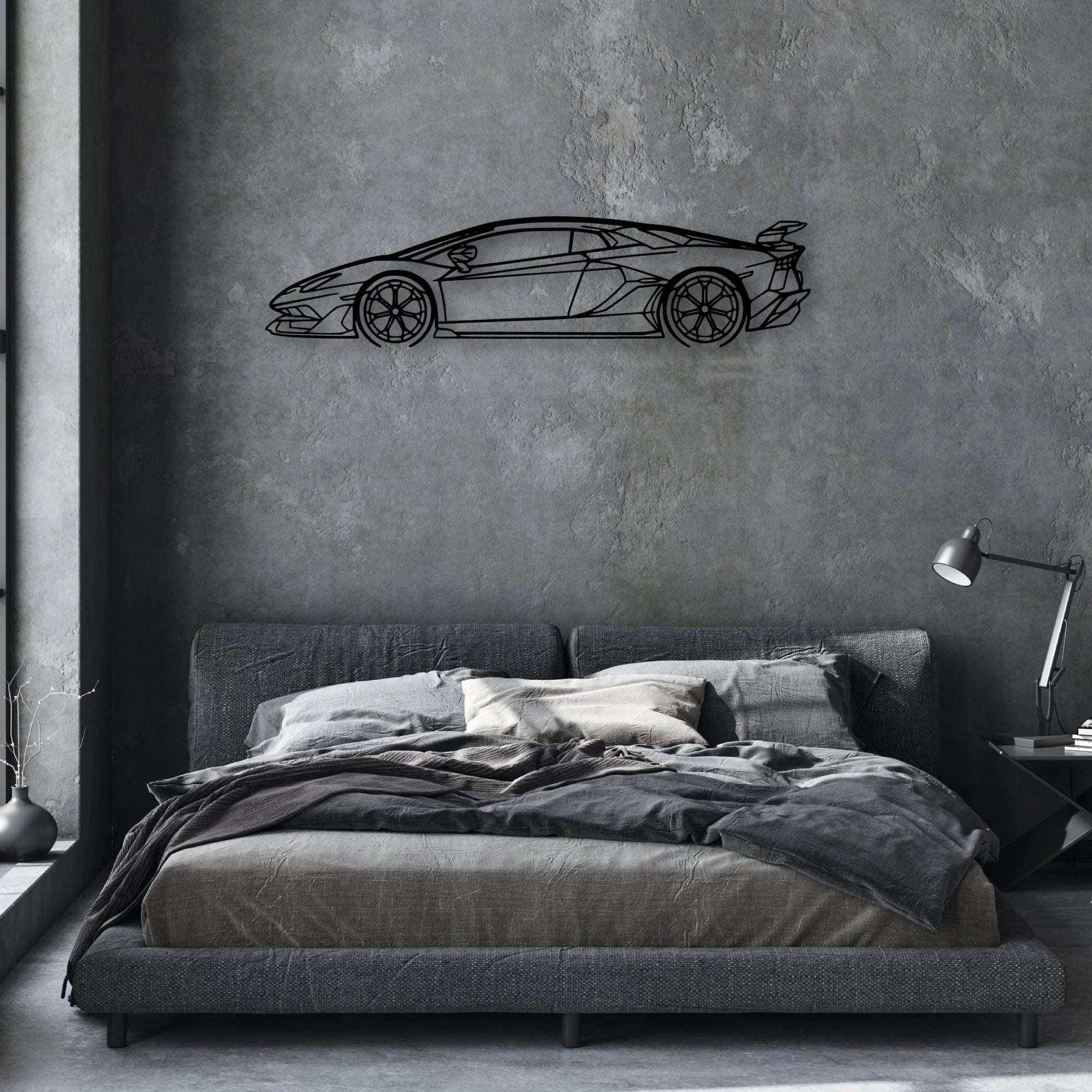 Aventador SVJ 2021 Classic Silhouette Metal Wall Art - Automotive Garage Decor