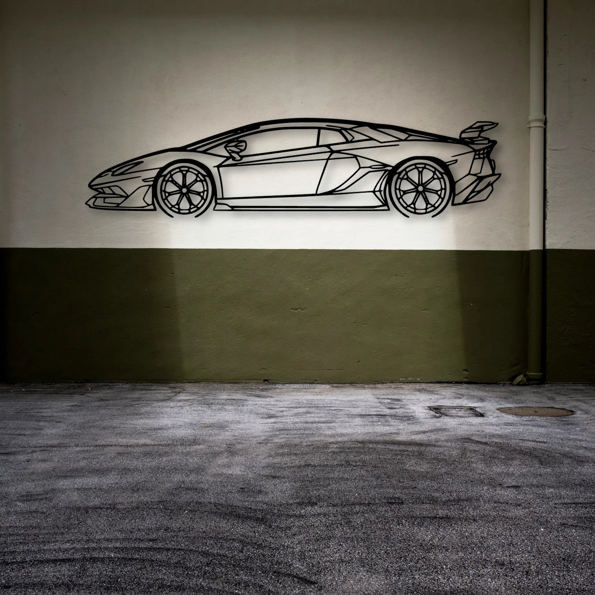 Aventador SVJ 2021 Classic Silhouette Metal Wall Art - Automotive Garage Decor
