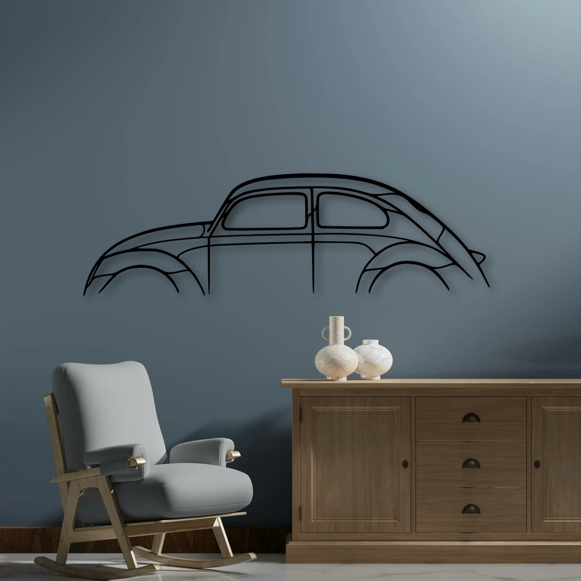 Beetle Classic Silhouette Metal Wall Art - Automotive Garage Decor