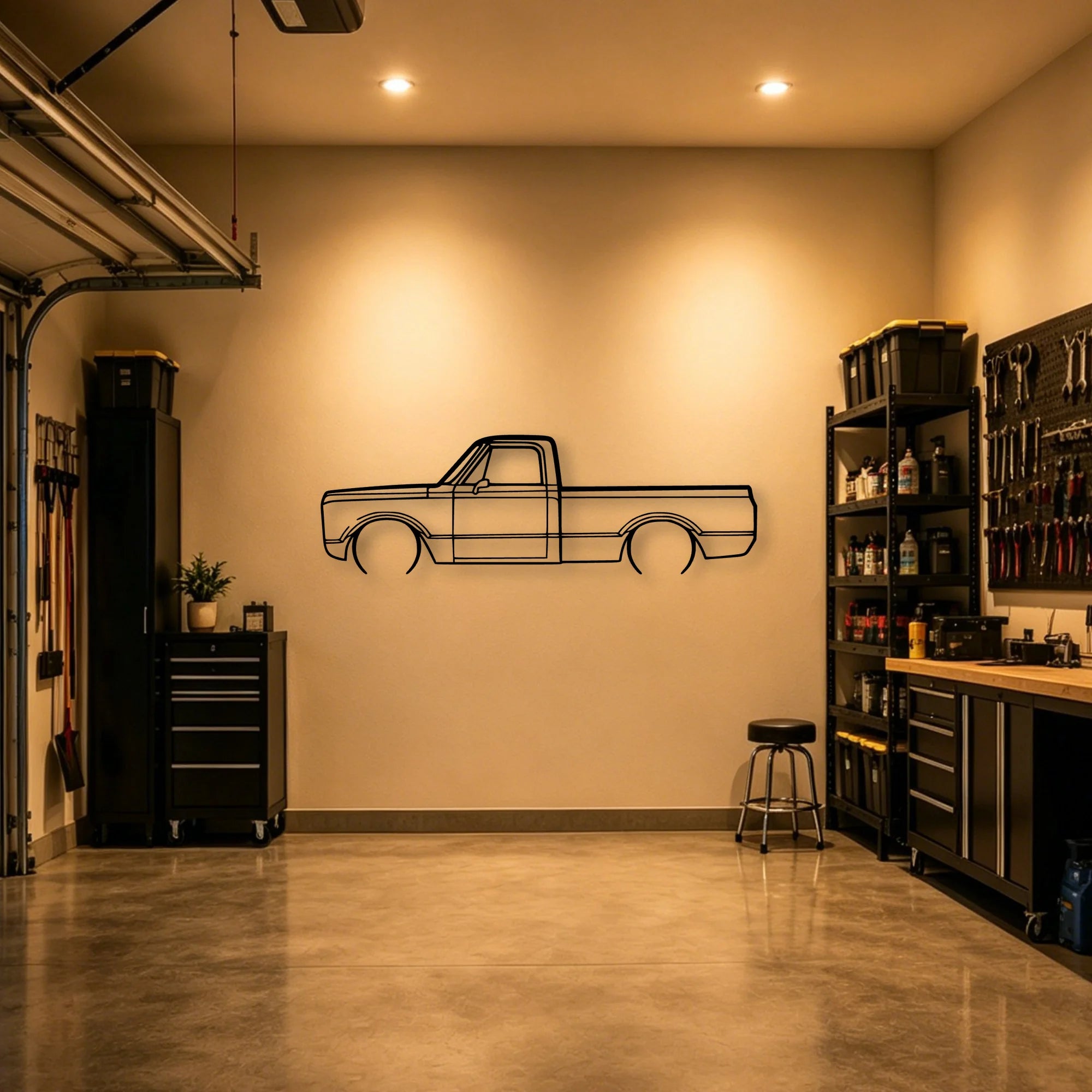 C 10 1971 2 Classic Silhouette Metal Wall Art - Automotive Garage Decor