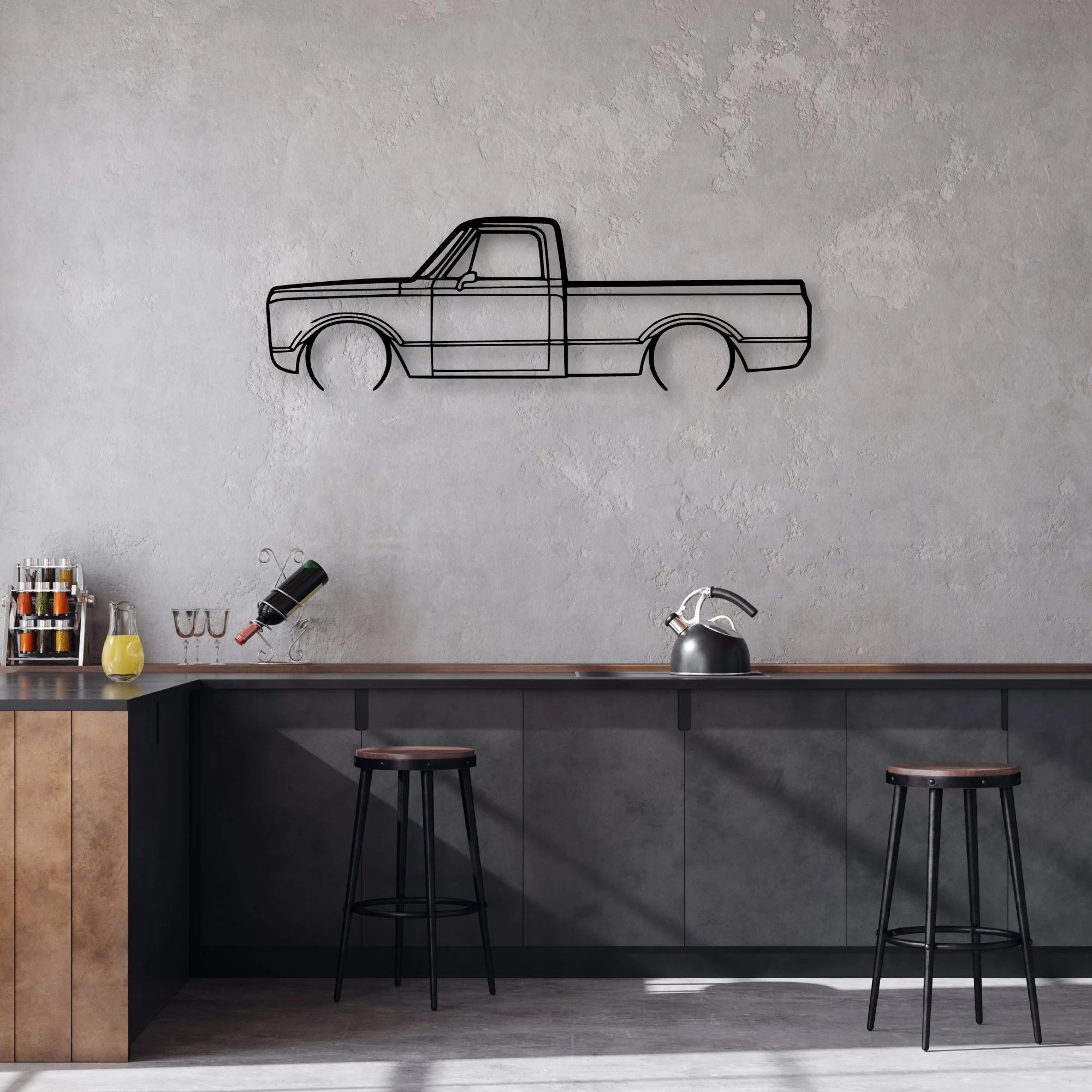 C-10 1971 2 Classic Silhouette Metal Wall Art - Automotive Garage Decor