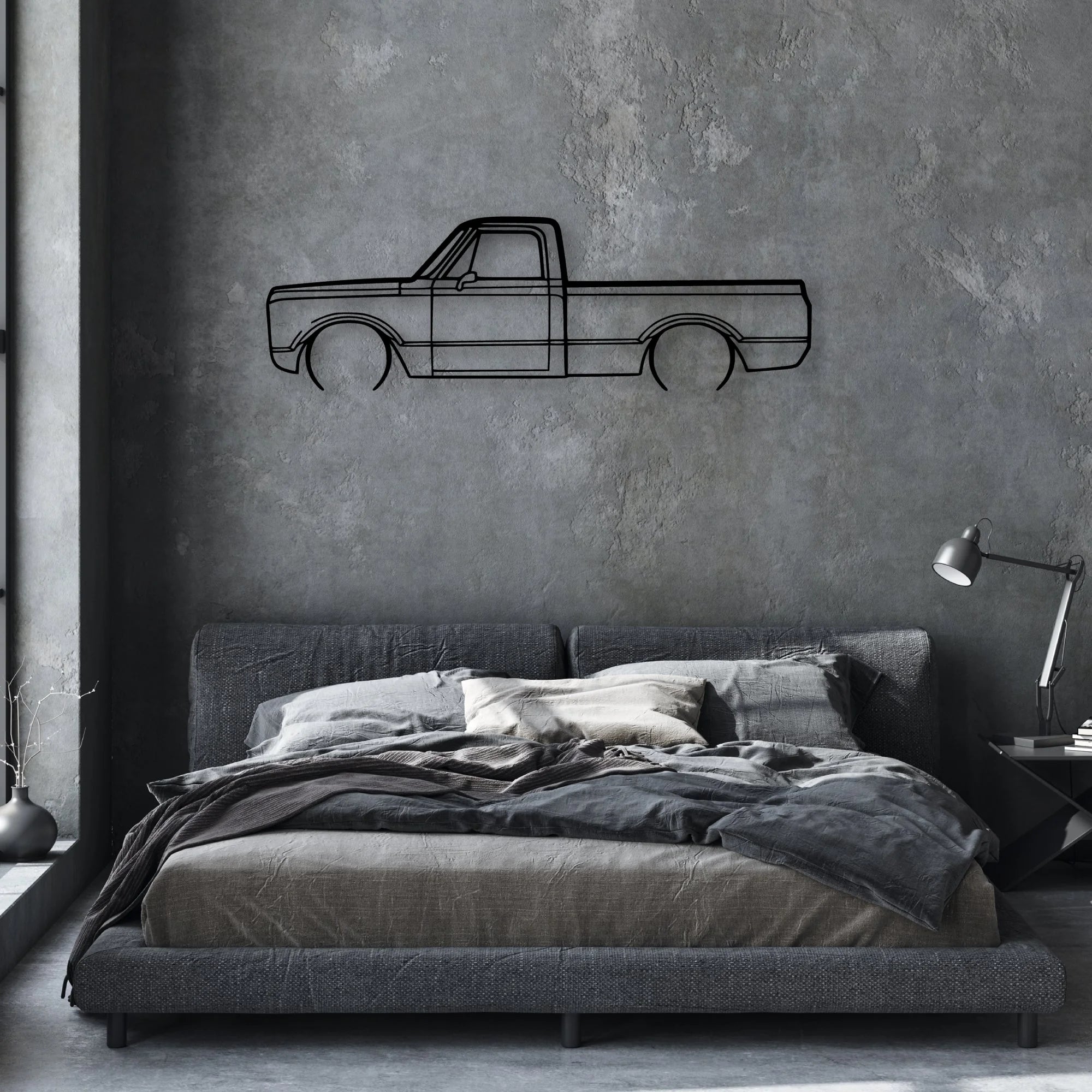 C-10 1971 2 Classic Silhouette Metal Wall Art - Automotive Garage Decor