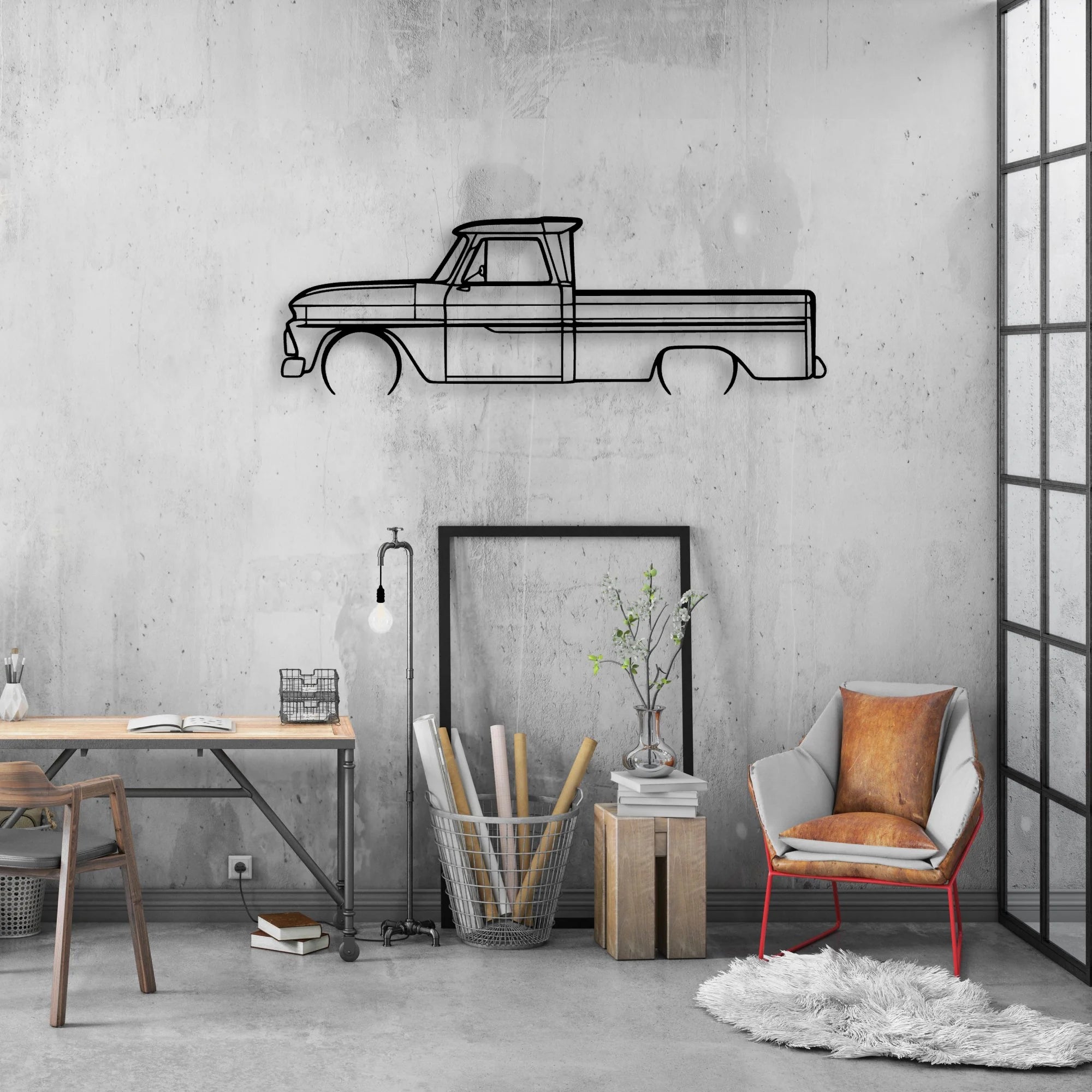 C10 1966 Classic Silhouette Metal Wall Art - Automotive Garage Decor