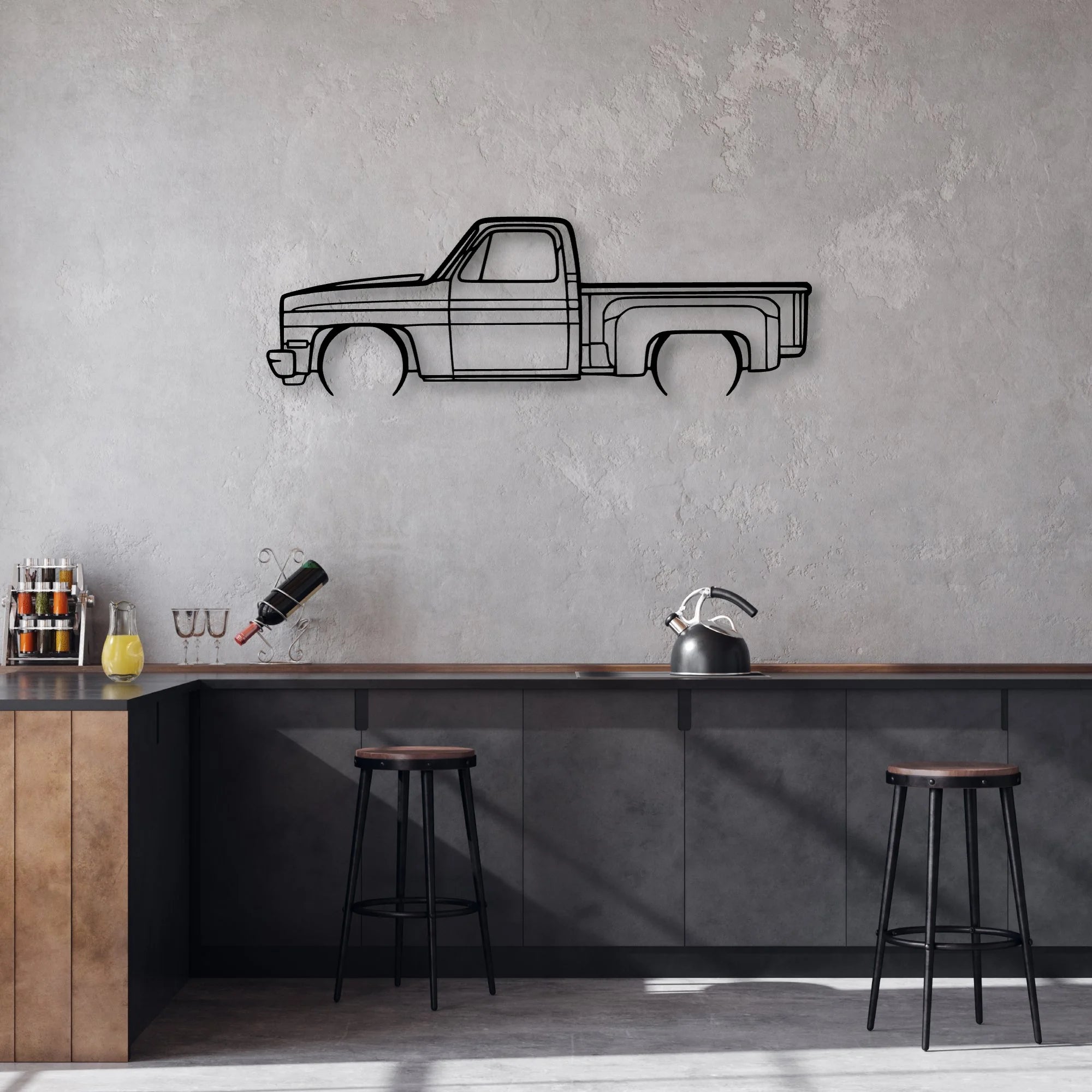 C10 Stepside 1987 Classic Silhouette Metal Wall Art - Automotive Garage Decor