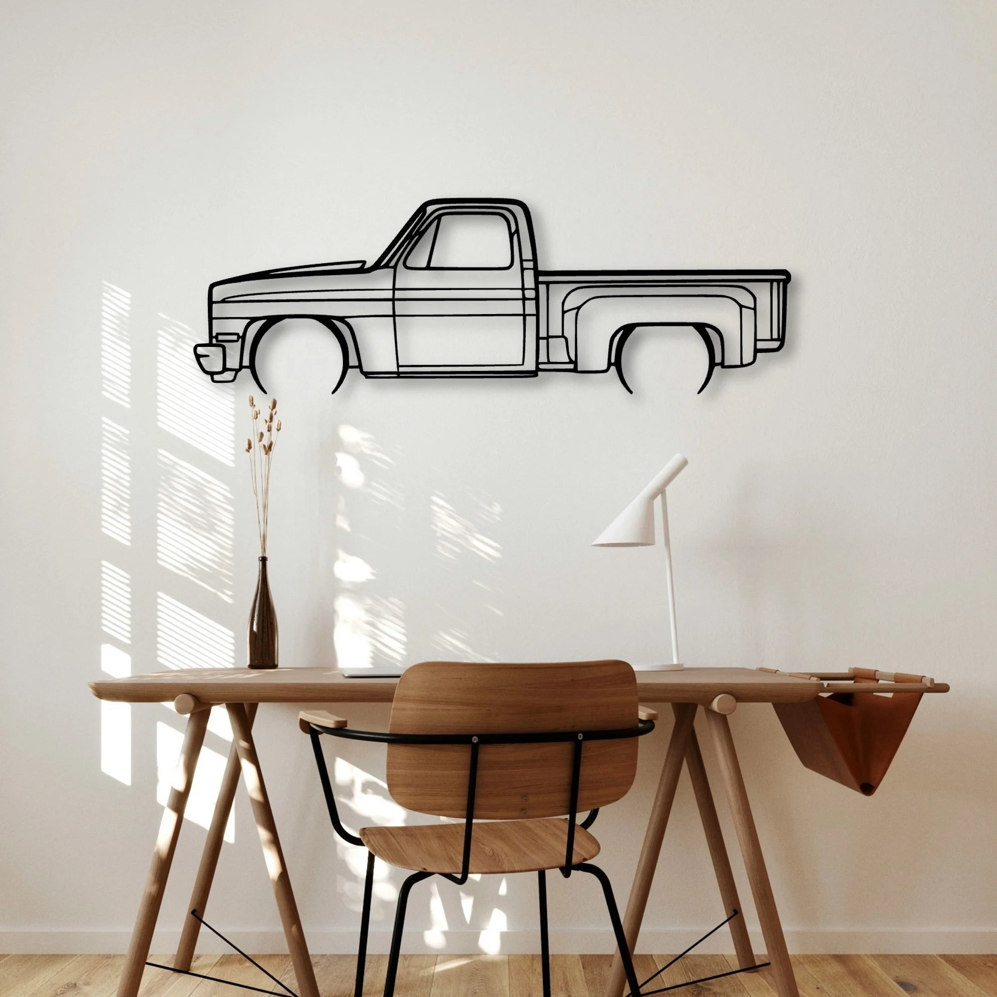 C10 Stepside 1987 Classic Silhouette Metal Wall Art - Automotive Garage Decor