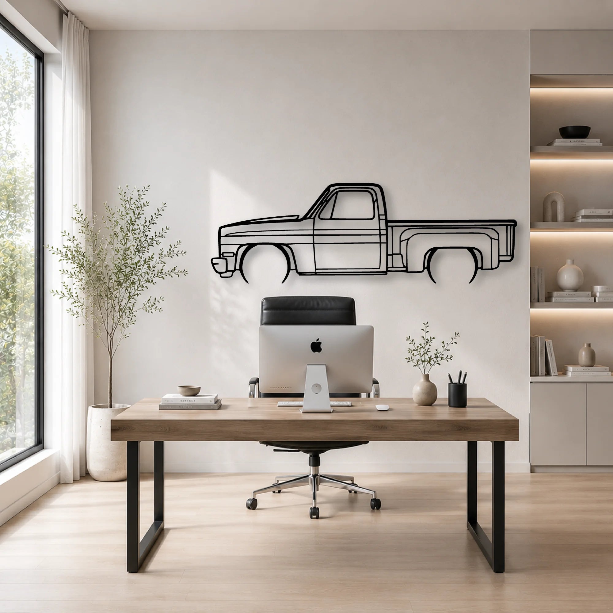 C10 Stepside 1987 Classic Silhouette Metal Wall Art - Automotive Garage Decor
