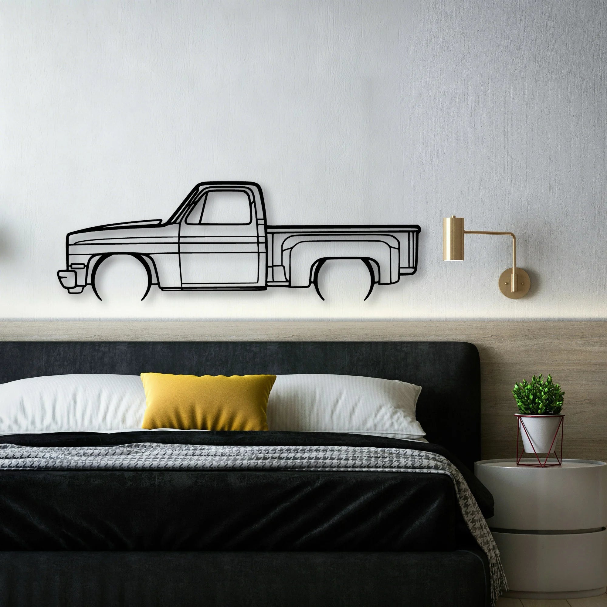 C10 Stepside 1987 Classic Silhouette Metal Wall Art - Automotive Garage Decor