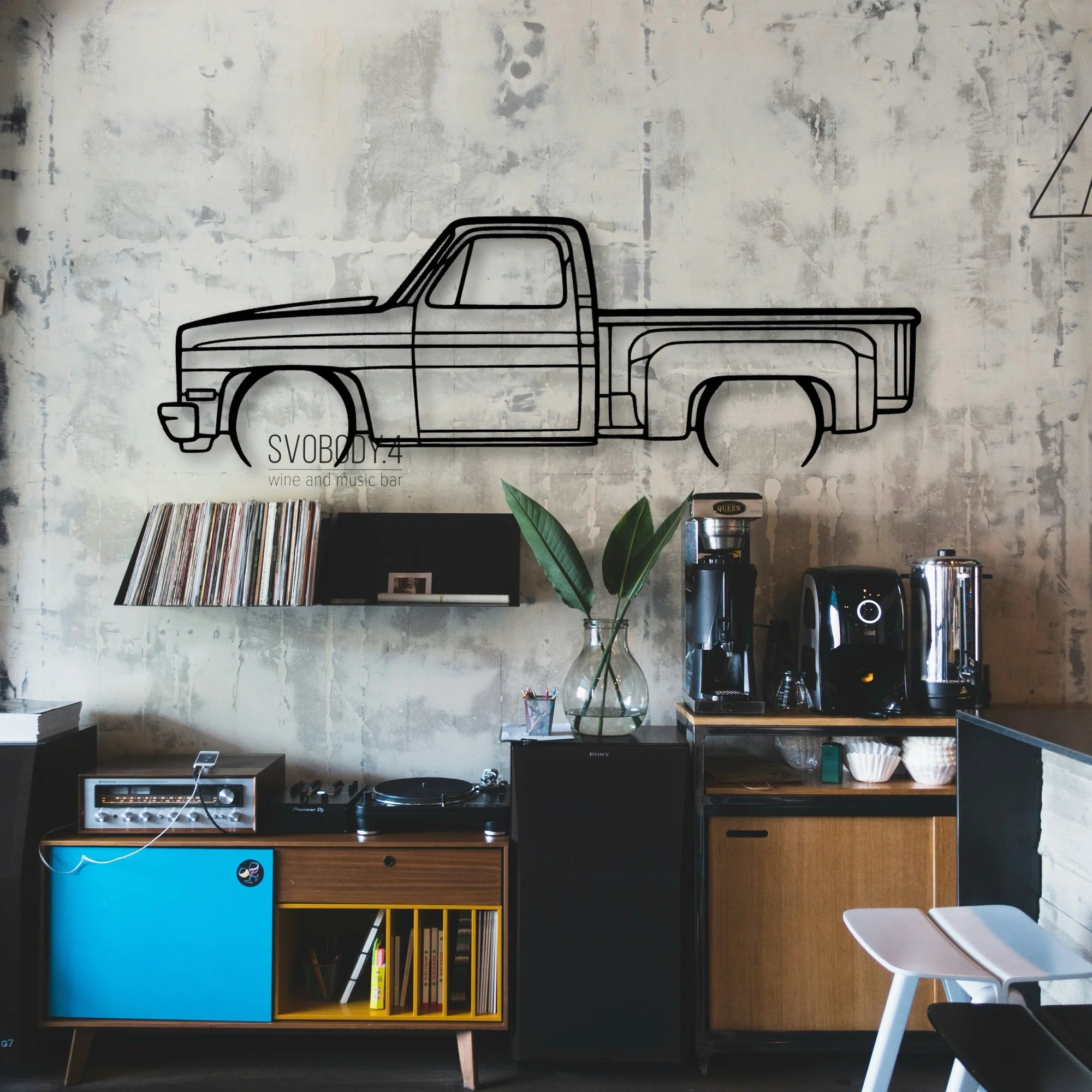 C10 Stepside 1987 Classic Silhouette Metal Wall Art - Automotive Garage Decor