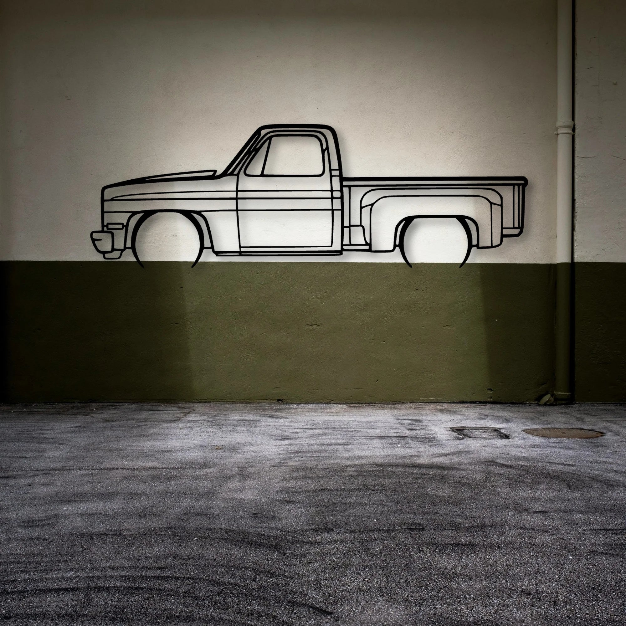 C10 Stepside 1987 Classic Silhouette Metal Wall Art - Automotive Garage Decor