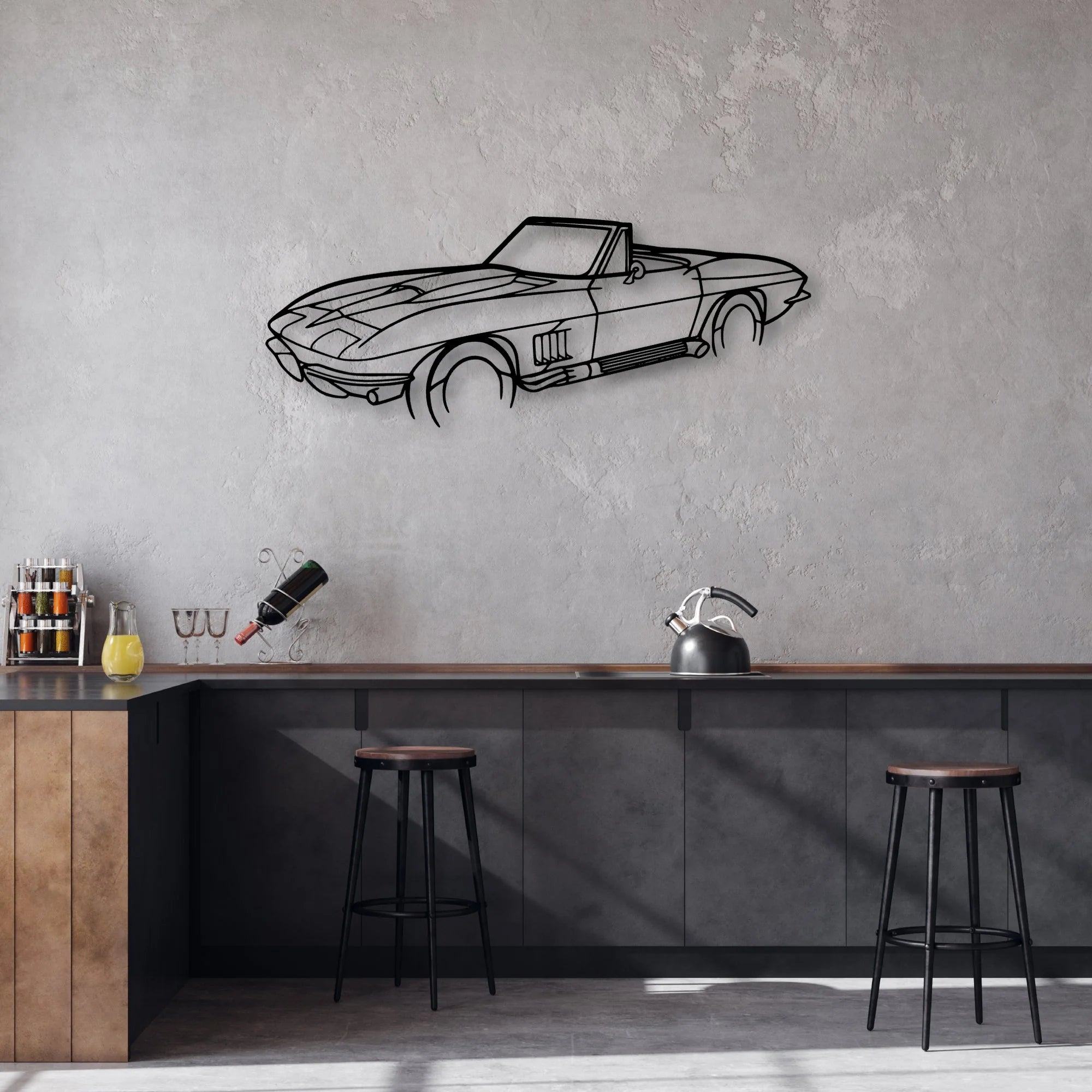 C2 Angle 2 Classic Silhouette Metal Wall Art - Automotive Garage Decor
