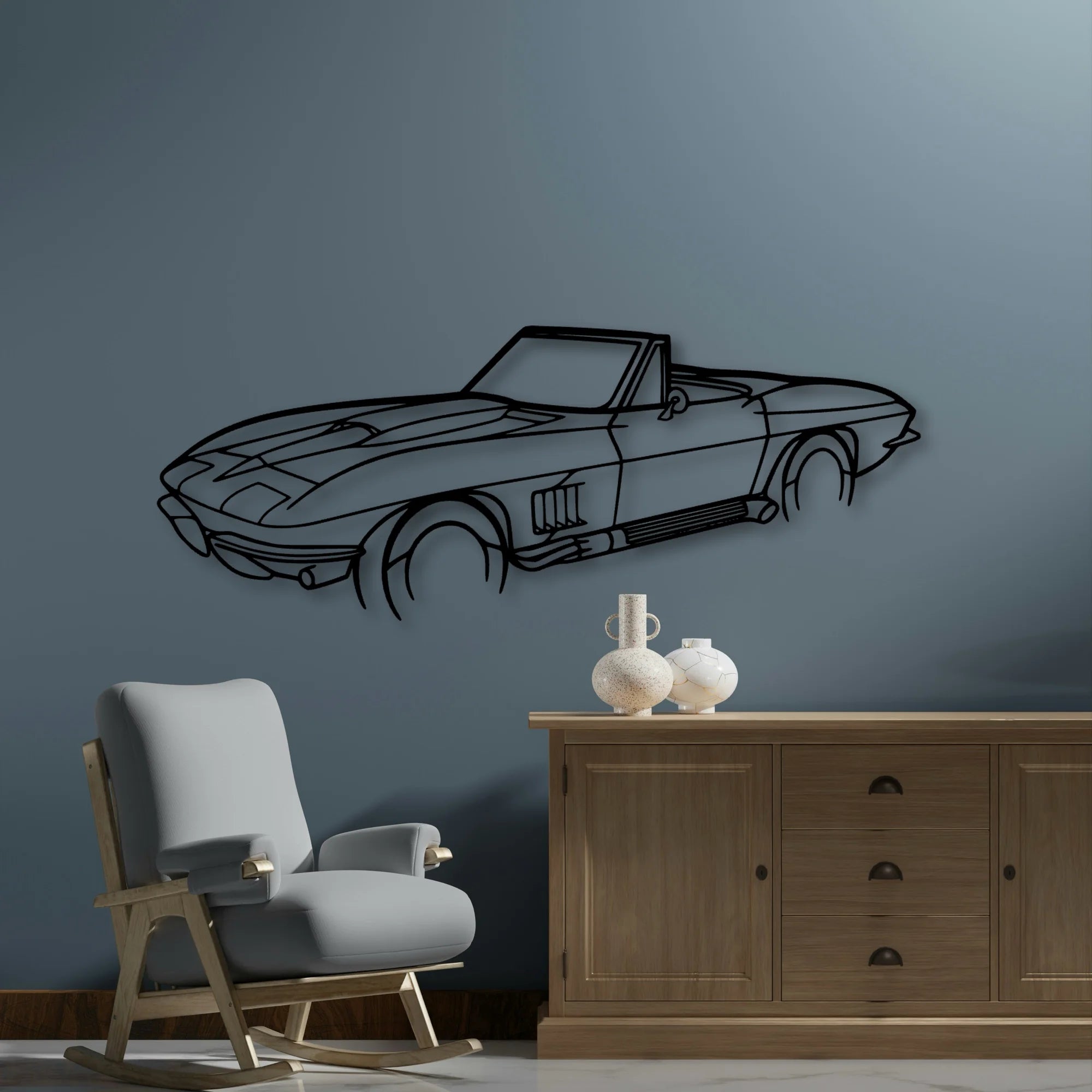 C2 Angle 2 Classic Silhouette Metal Wall Art - Automotive Garage Decor