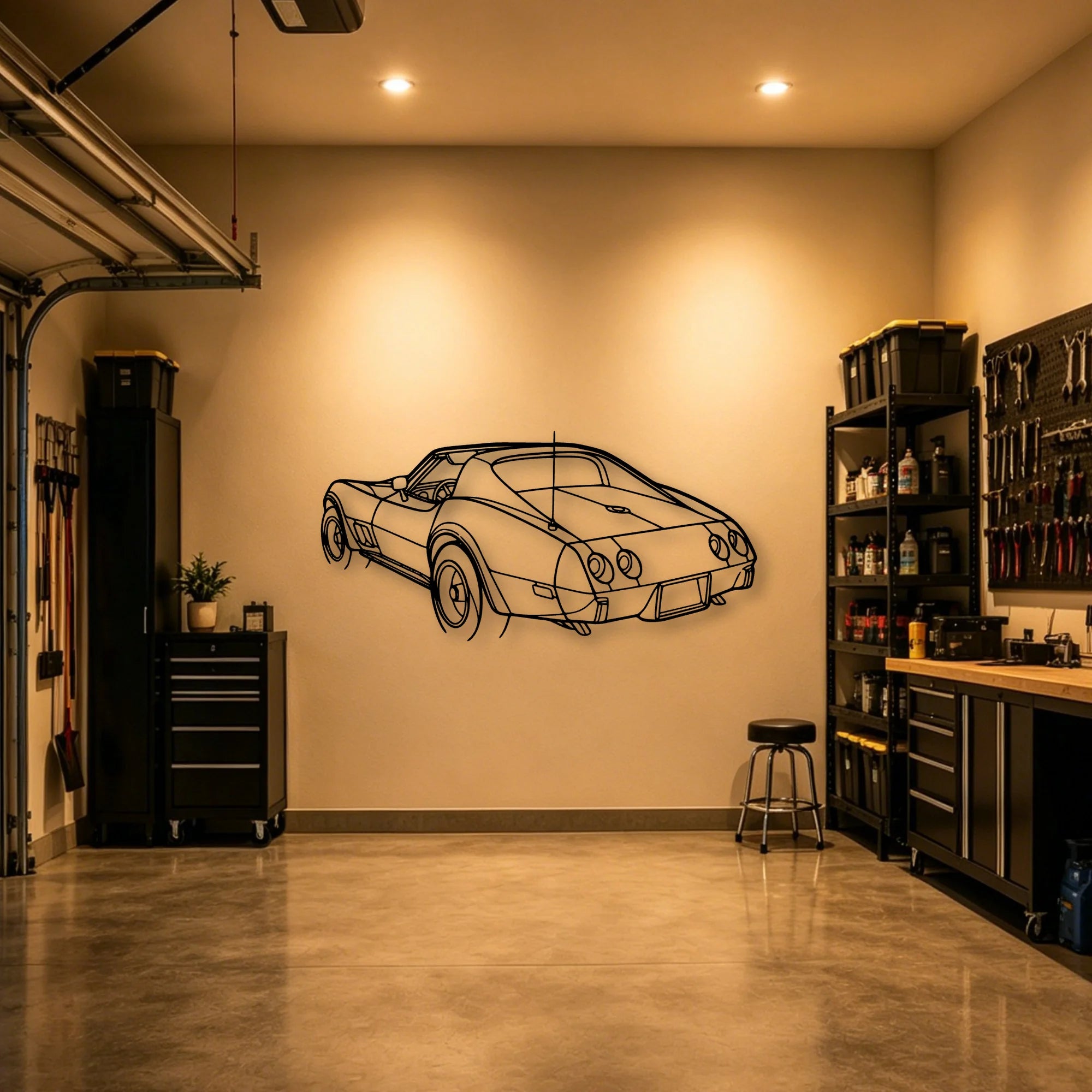 C3 1976 Angle Classic Silhouette Metal Wall Art - Automotive Garage Decor