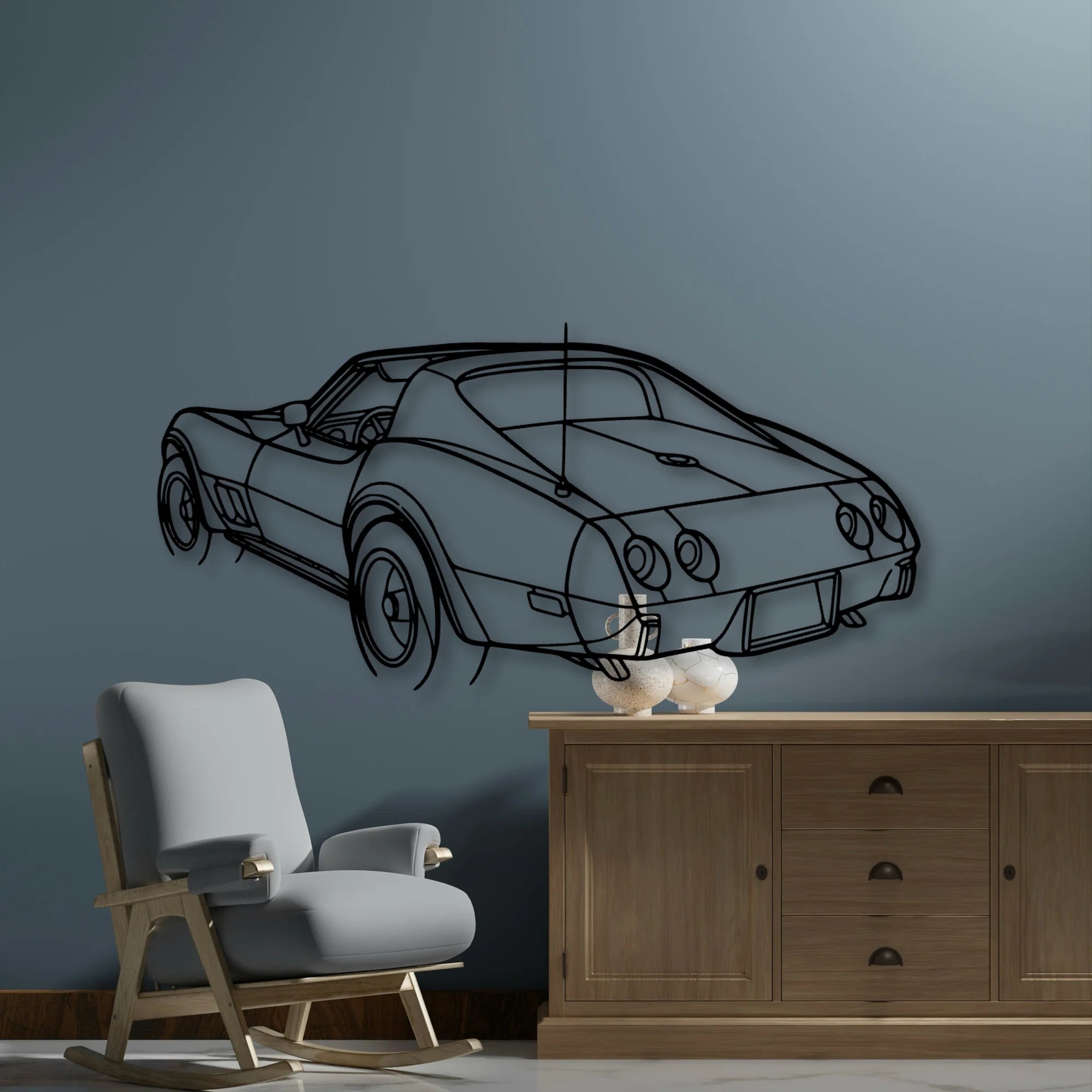 C3 1976 Angle Classic Silhouette Metal Wall Art - Automotive Garage Decor
