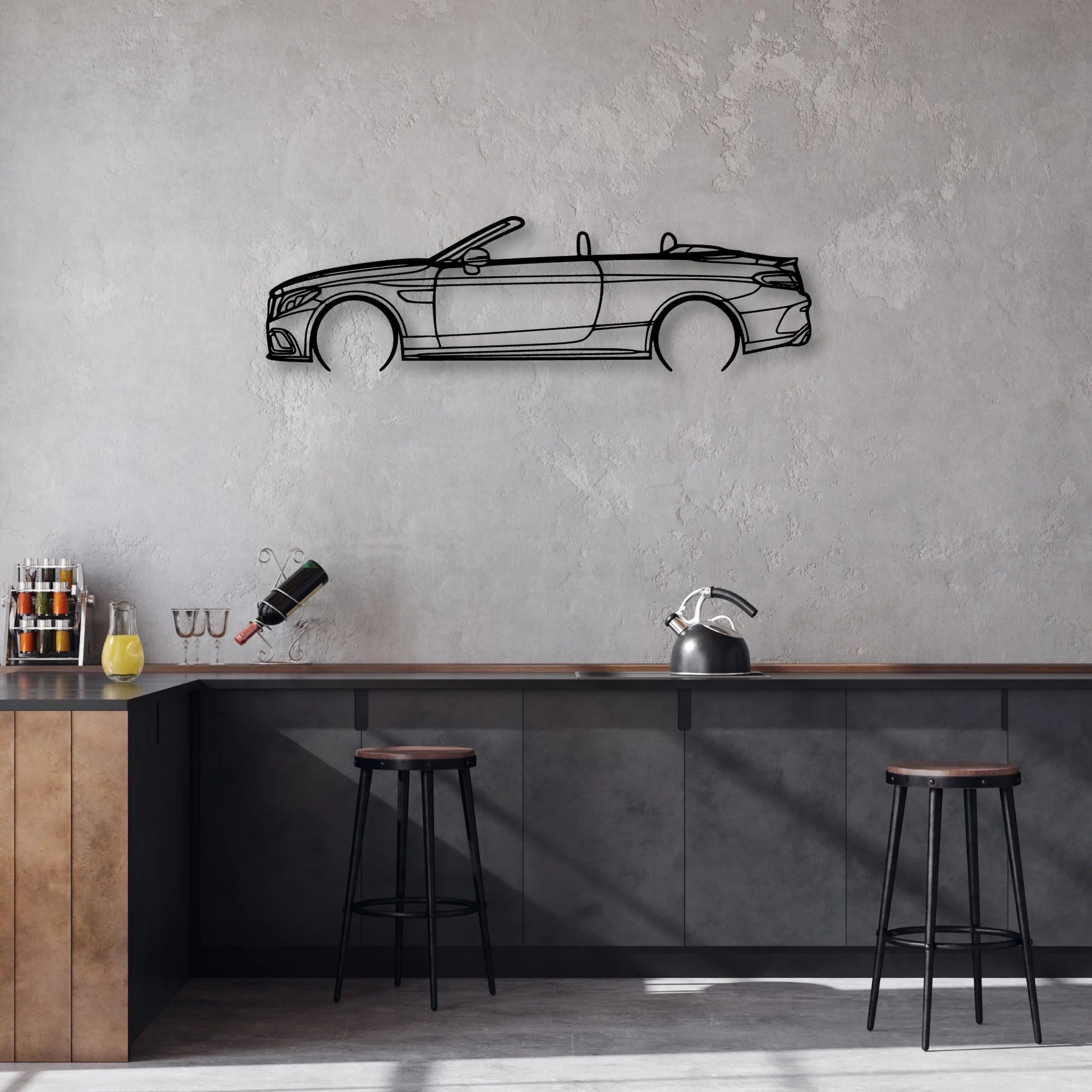 C63S Cabrio 2017 Classic Silhouette Metal Wall Art - Automotive Garage Decor