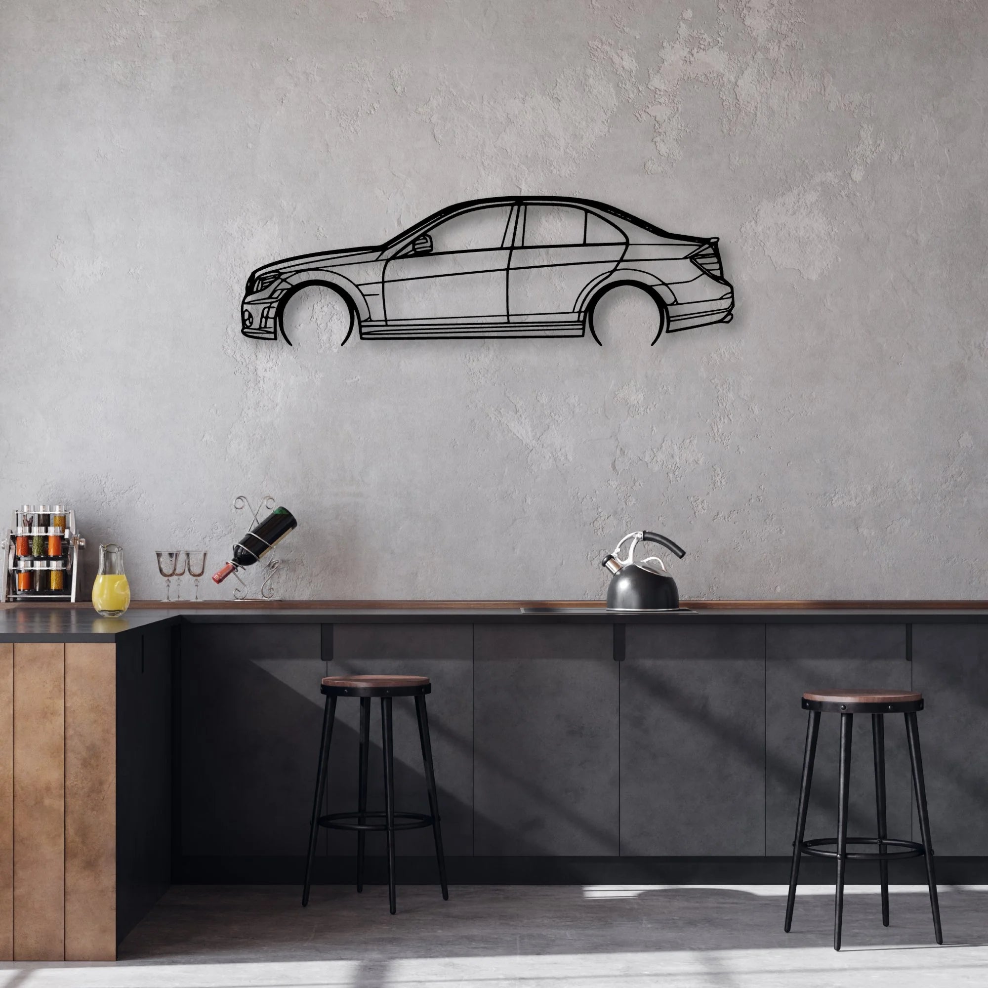 C63 AMG 2009 Classic Silhouette Metal Wall Art - Automotive Garage Decor
