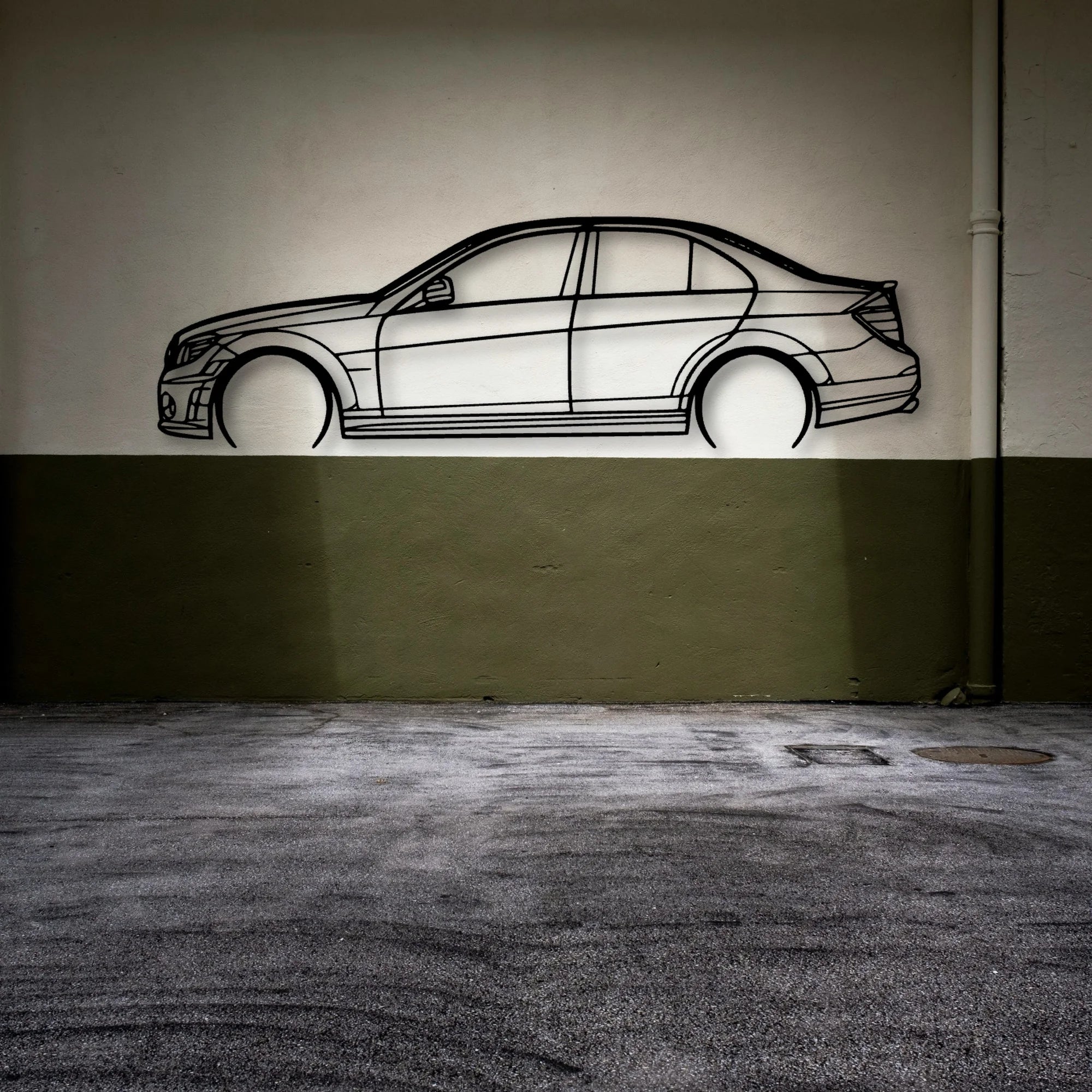 C63 AMG 2009 Classic Silhouette Metal Wall Art - Automotive Garage Decor