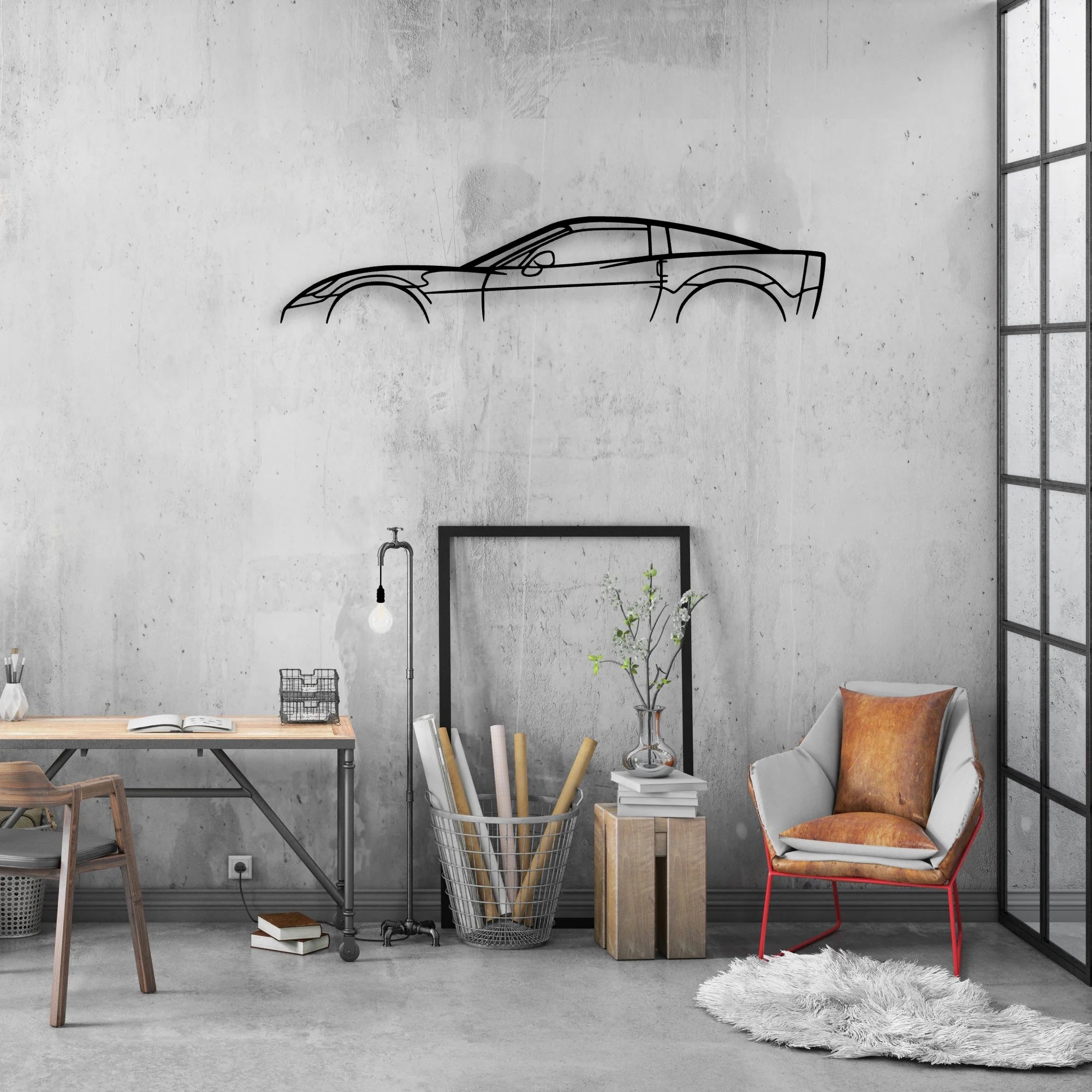 C6 Metal Classic Silhouette Metal Wall Art - Automotive Garage Decor