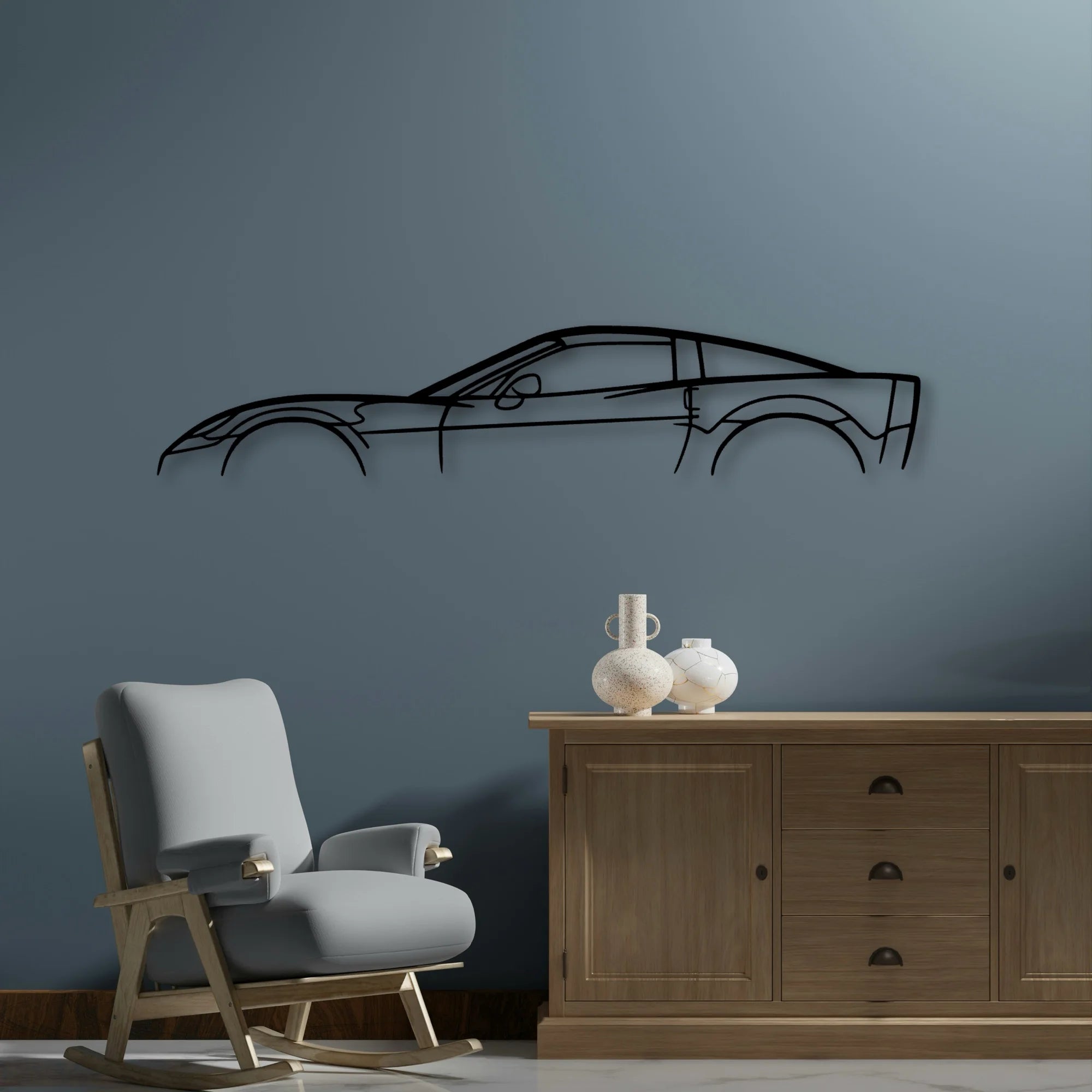 C6 Metal Classic Silhouette Metal Wall Art - Automotive Garage Decor