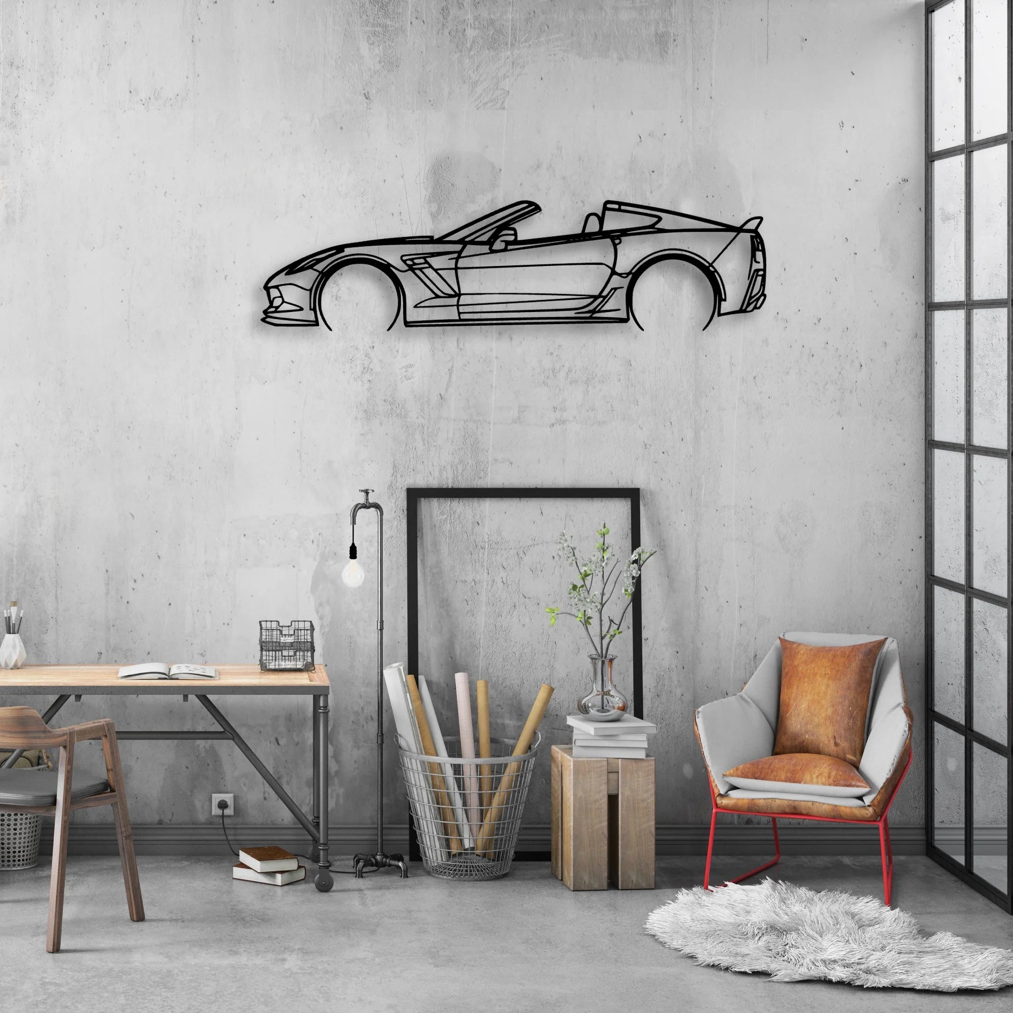 C7 Z06 Top off 2 Classic Silhouette Metal Wall Art - Automotive Garage Decor