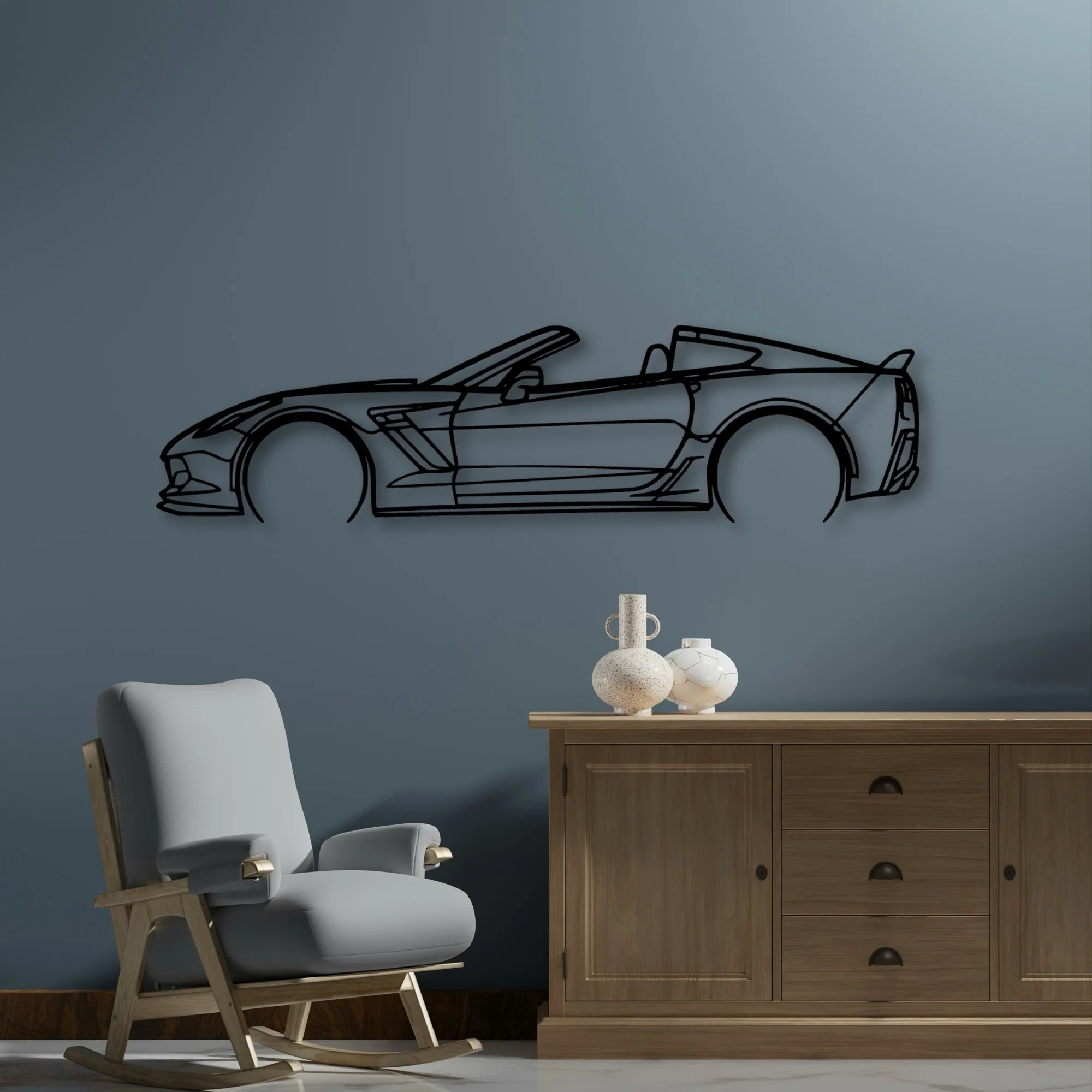 C7 Z06 Top Off 2 Classic Silhouette Metal Wall Art - Automotive Garage Decor