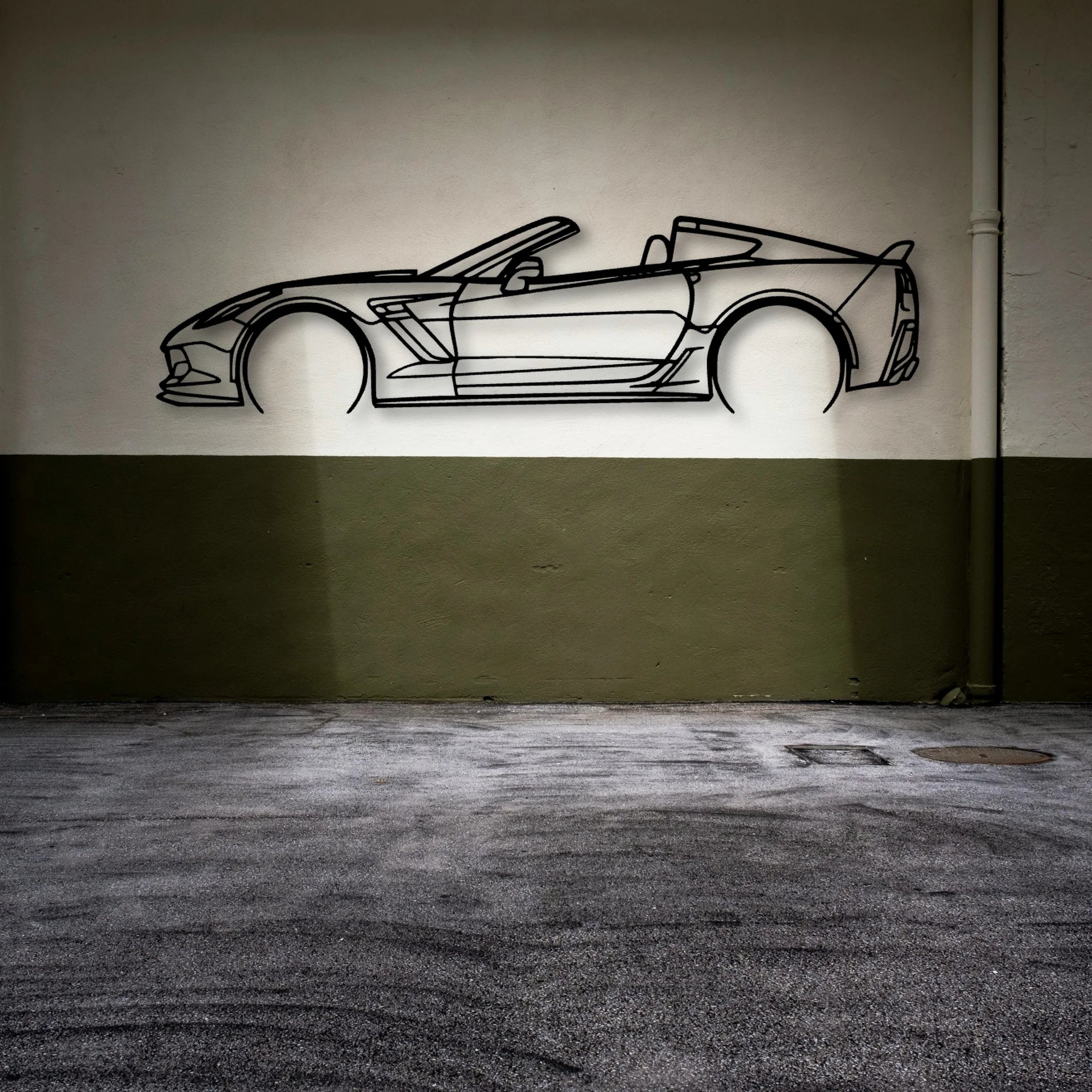 C7 Z06 Top Off 2 Classic Silhouette Metal Wall Art - Automotive Garage Decor
