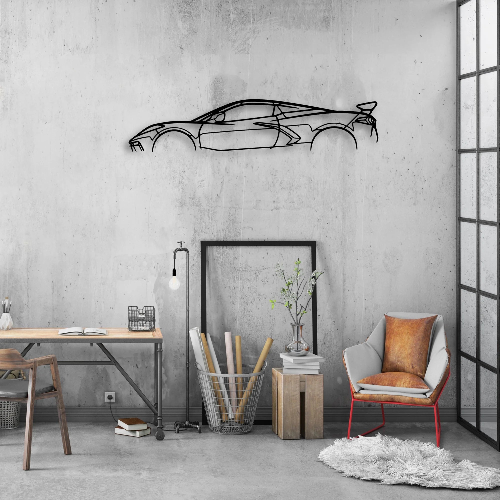 C8 7 Classic Silhouette Metal Wall Art - Automotive Garage Decor